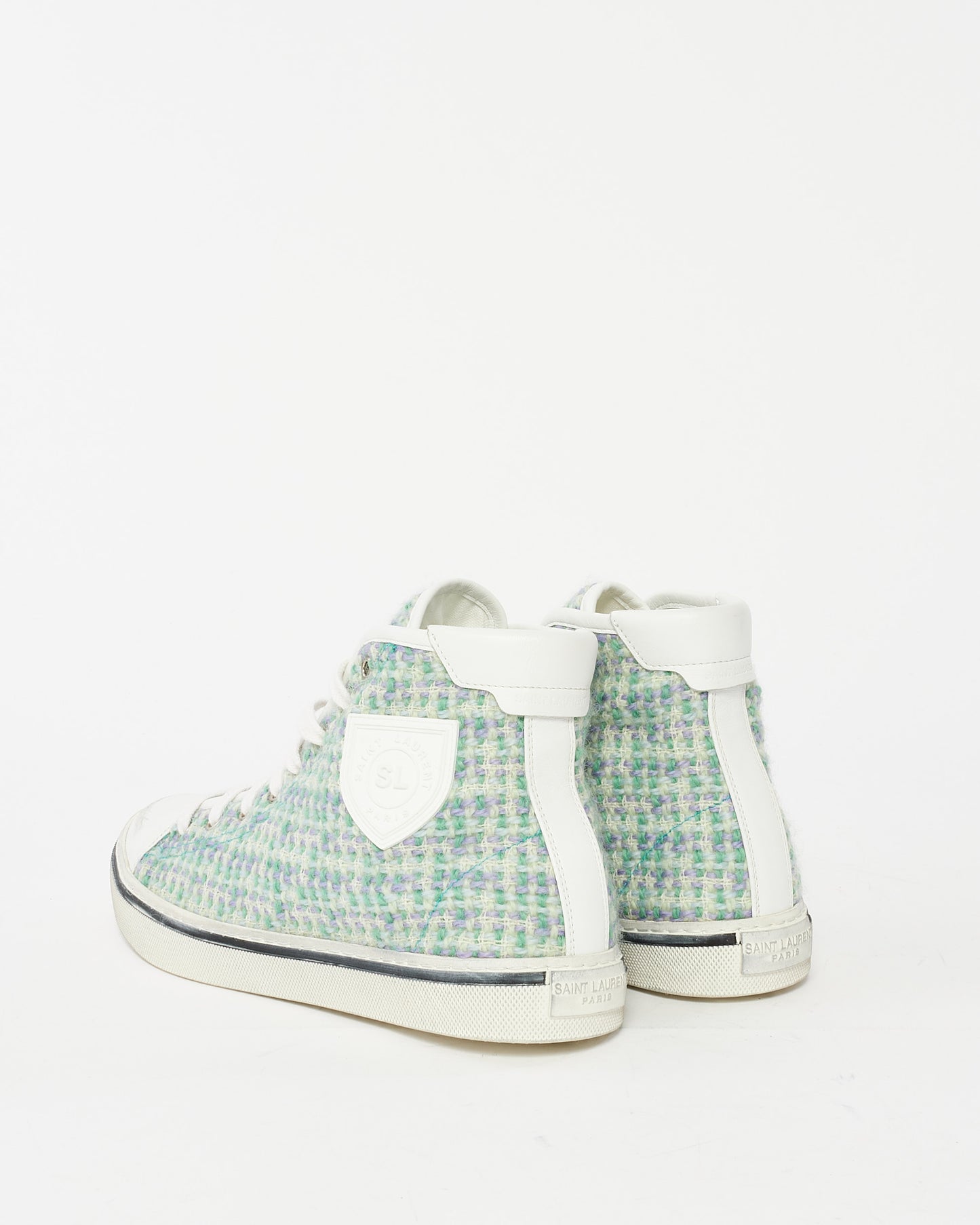 Saint Laurent Green 
White Tweed Hight Top Sneakers - 40