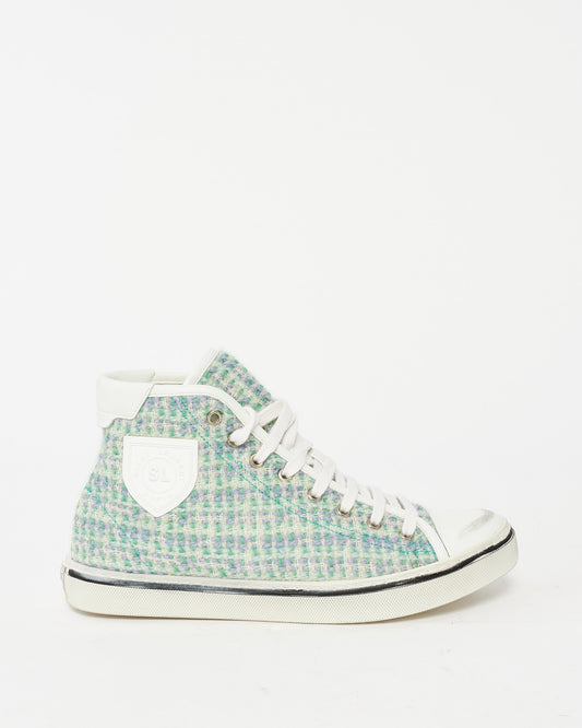 Saint Laurent Green 
White Tweed Hight Top Sneakers - 40