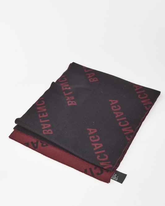 Balenciaga Burgundy 
Black Wool Logo Scarf