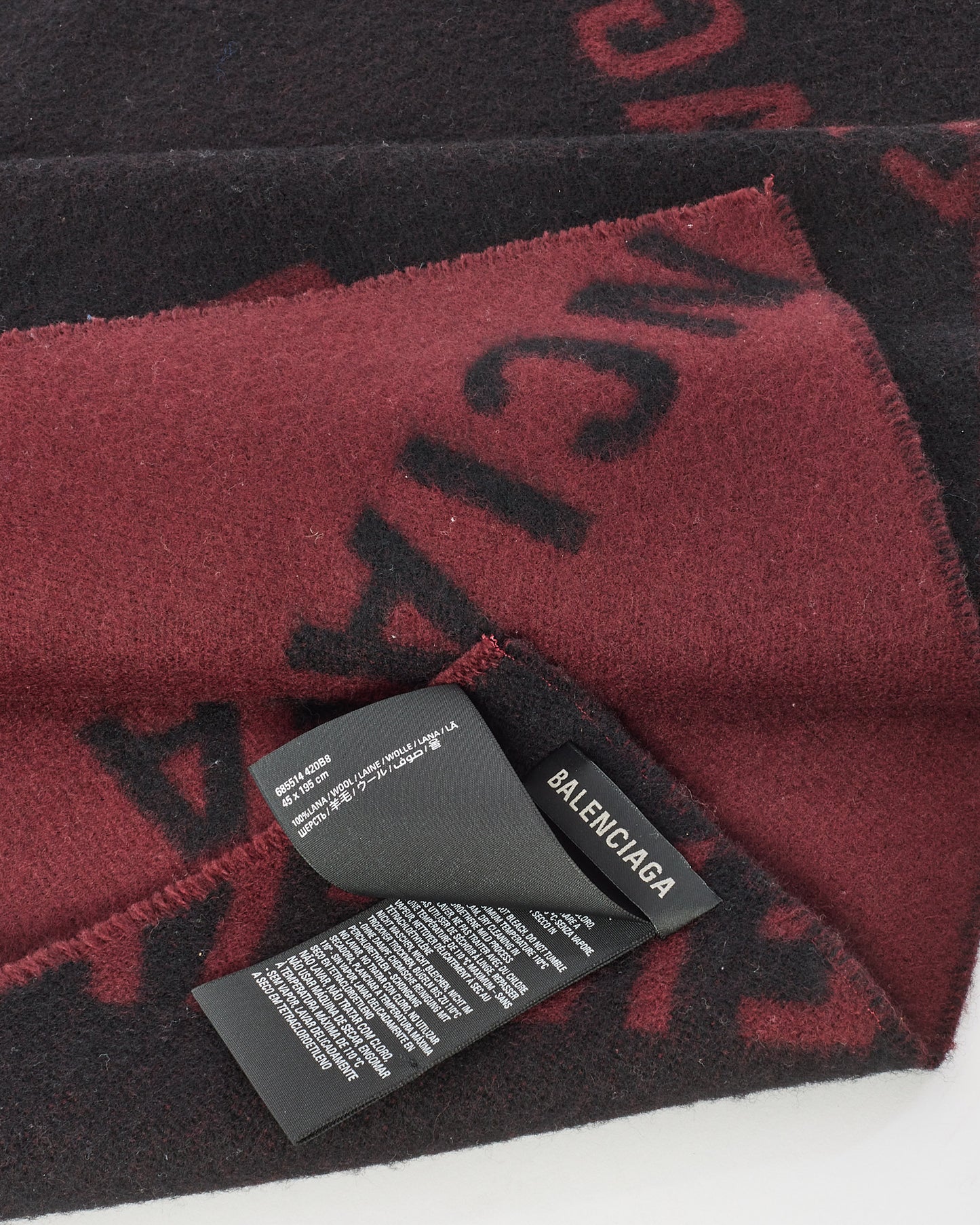 Balenciaga Burgundy 
Black Wool Logo Scarf