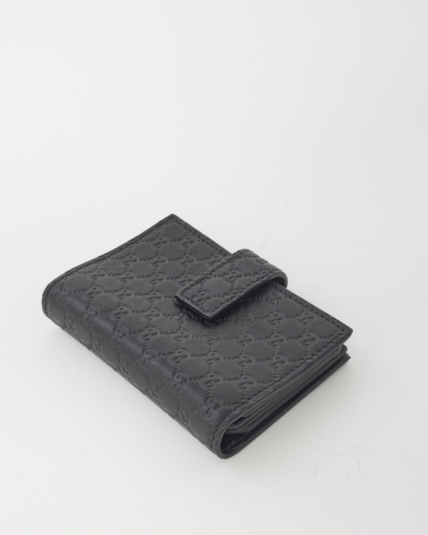 Gucci Black Leather Guccissima Flap Card Holder