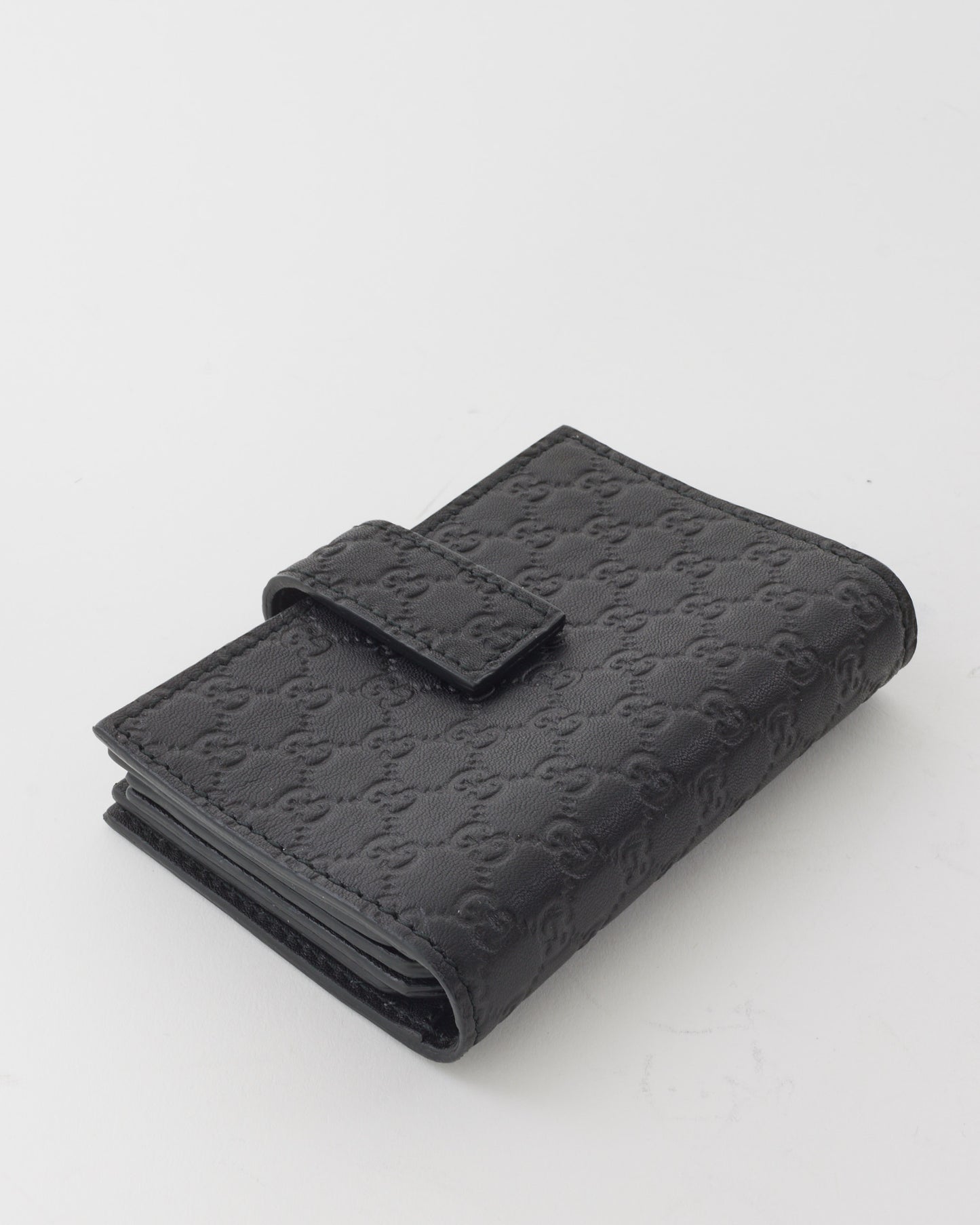 Gucci Black Leather Guccissima Flap Card Holder