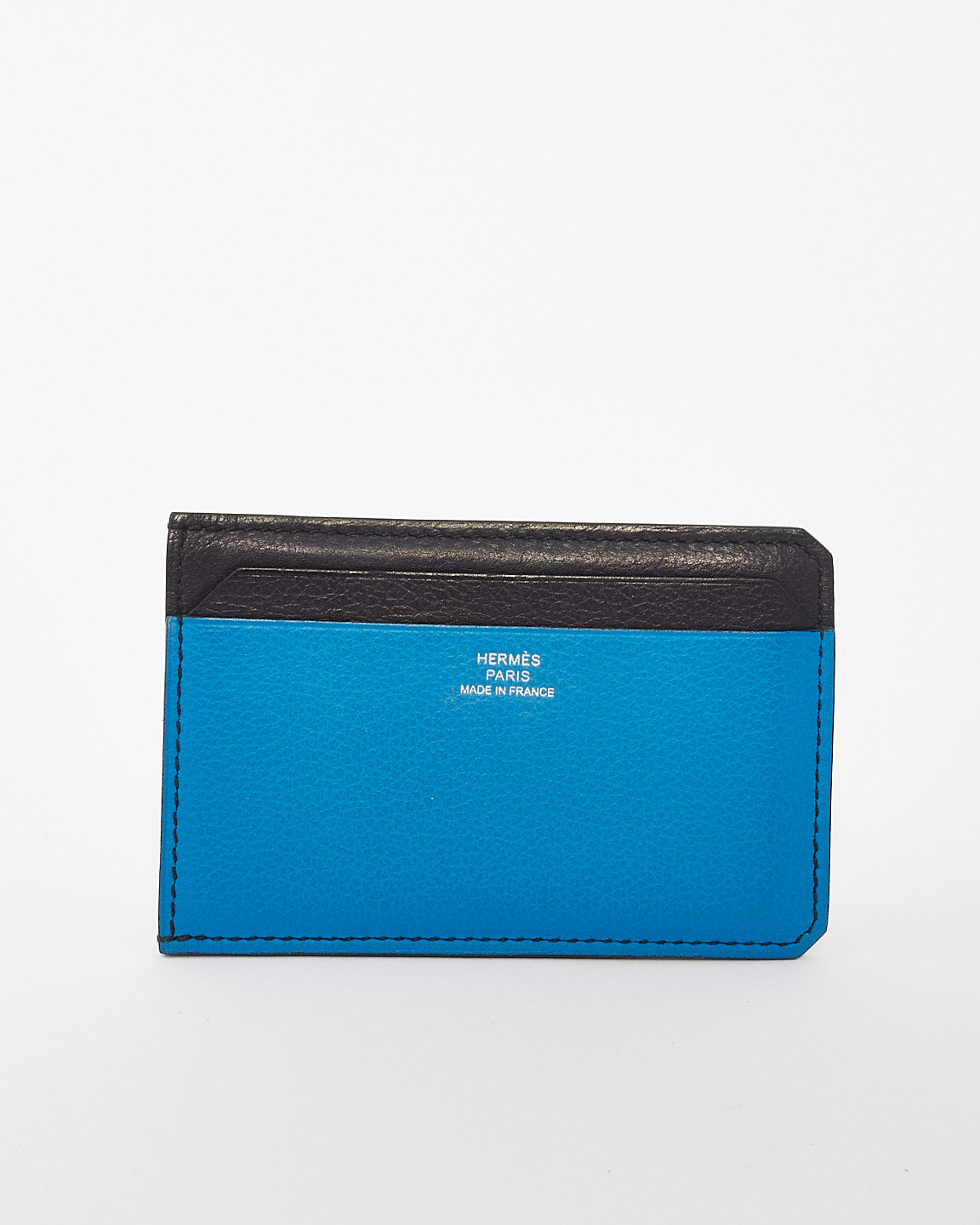 Hermès Blue 
Black Leather City 4CC Jungle Card Holder