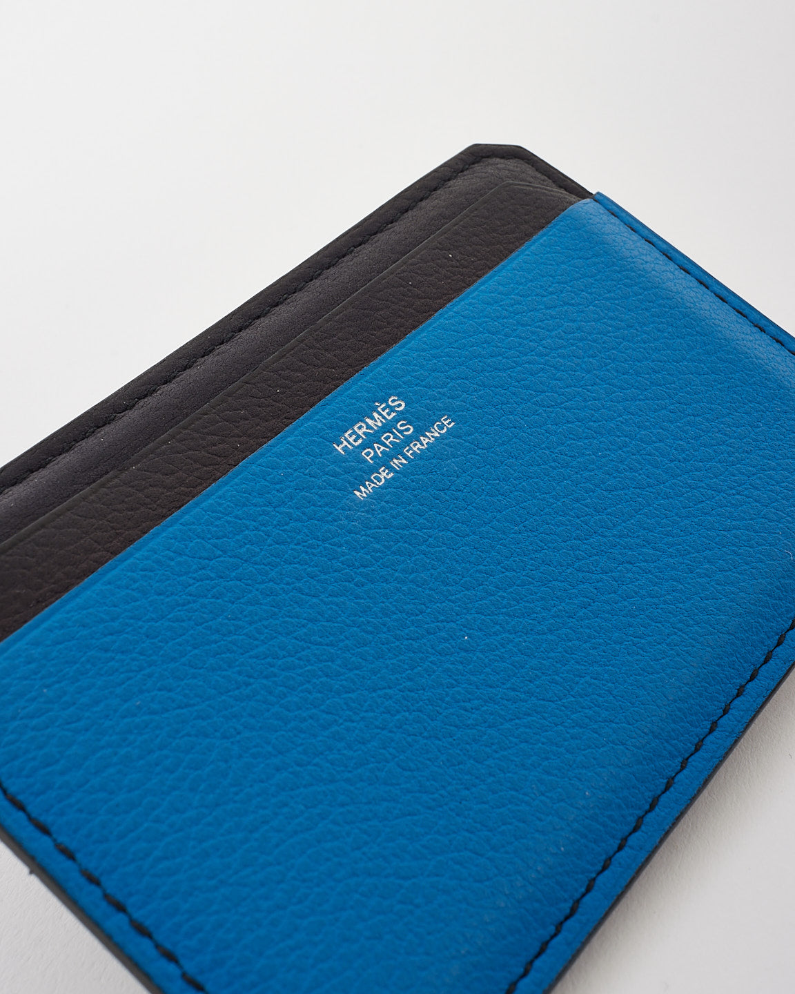 Hermès Blue 
Black Leather City 4CC Jungle Card Holder