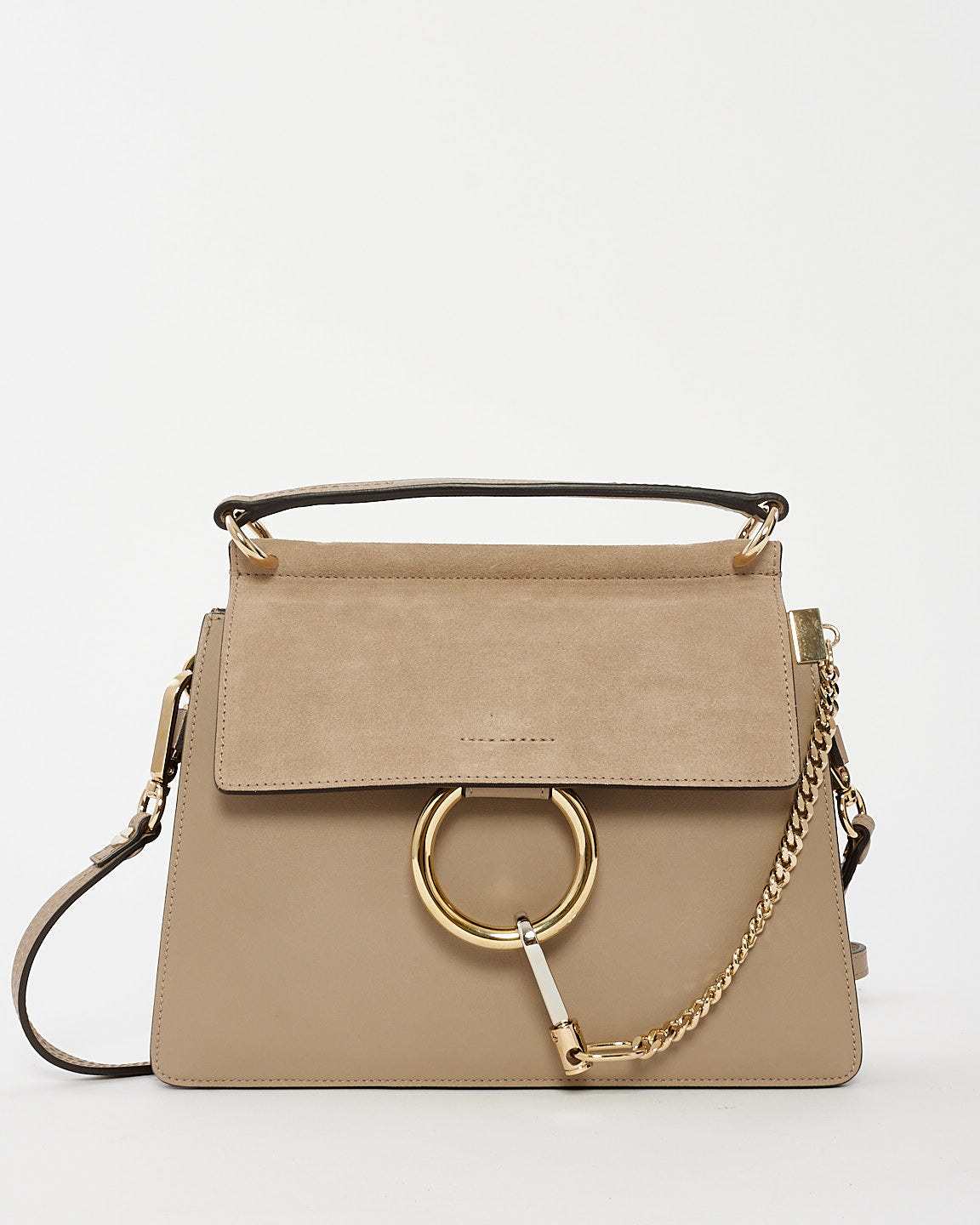 Chloé Taupe Leather and Suede Small Faye Shoulder Bag