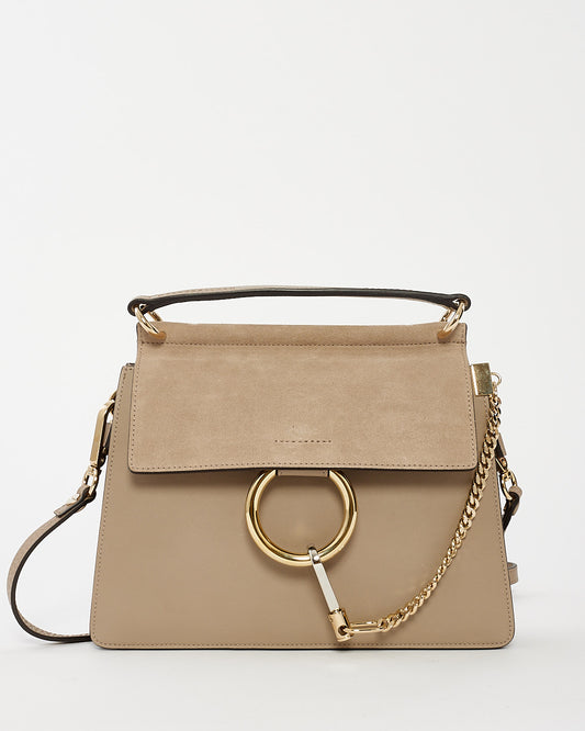 Chloé Taupe Leather and Suede Small Faye Shoulder Bag