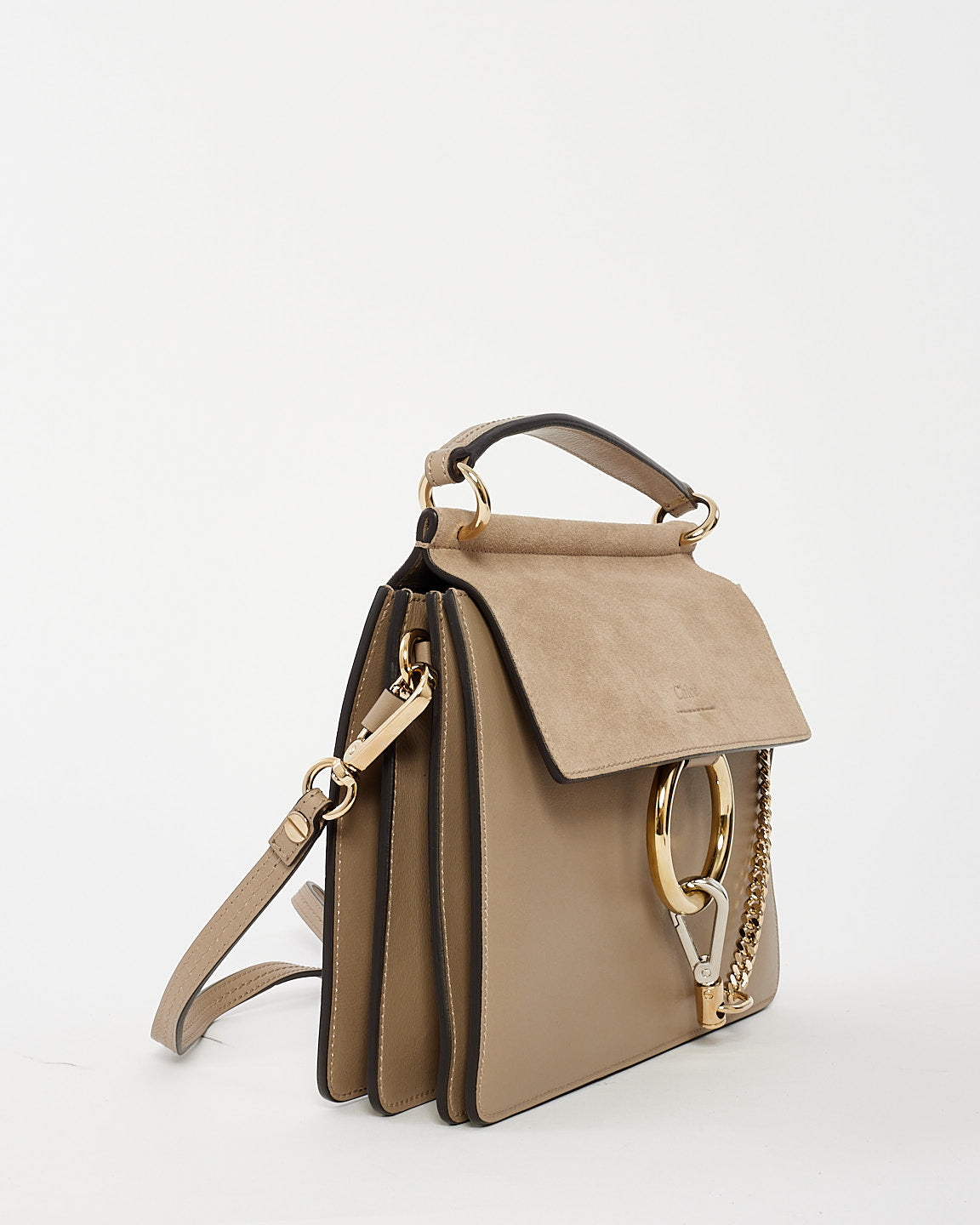 Chloé Taupe Leather and Suede Small Faye Shoulder Bag