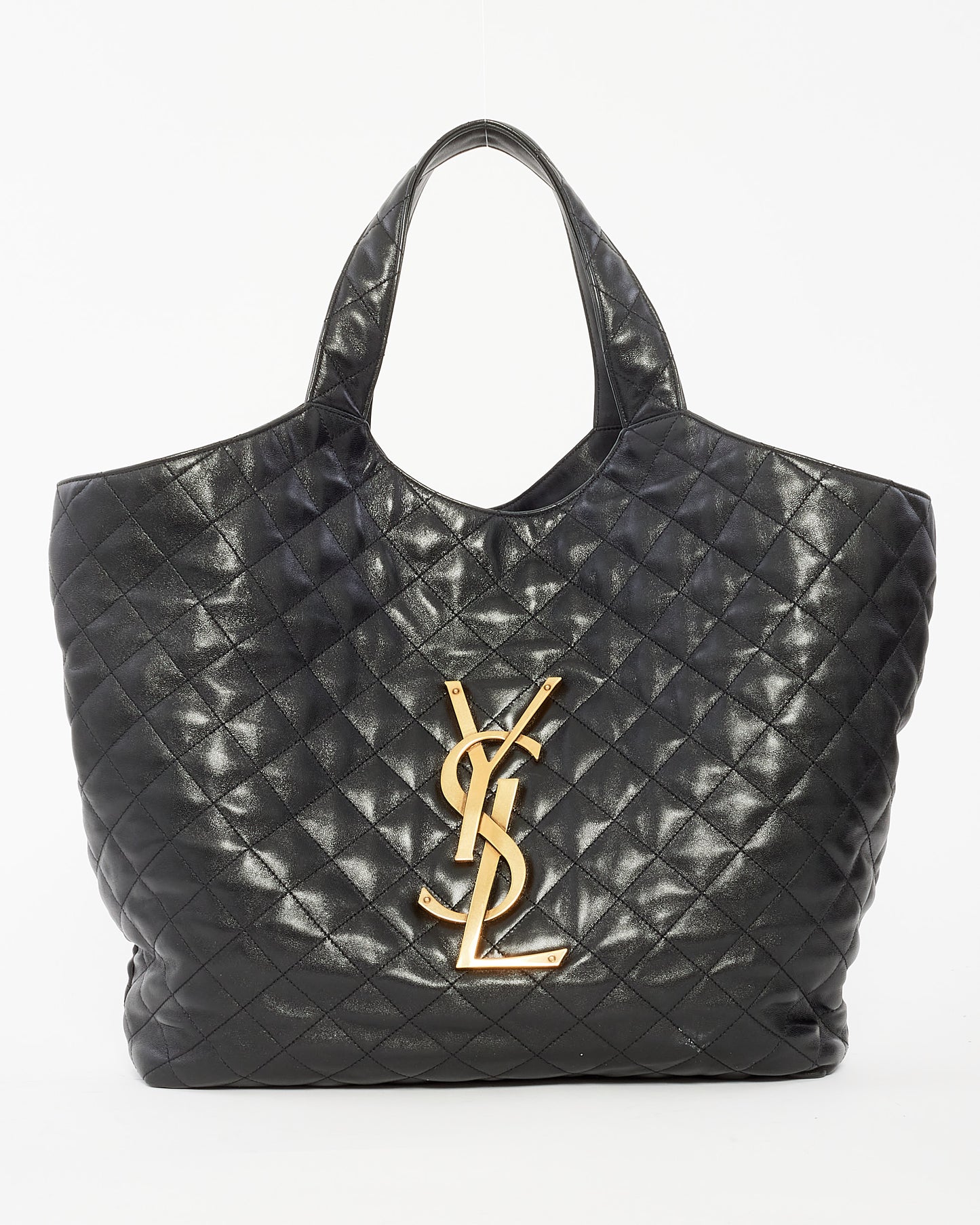 Saint Laurent Black Quilted Leather ICare Maxi Shopping Bag Tote