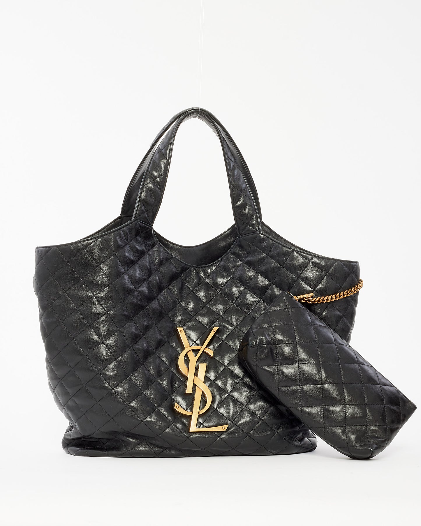 Saint Laurent Black Quilted Leather ICare Maxi Shopping Bag Tote