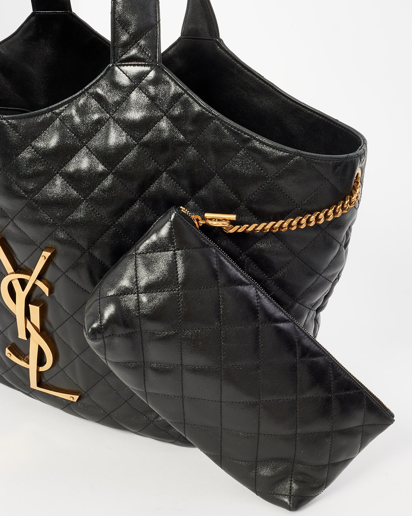 Saint Laurent Black Quilted Leather ICare Maxi Shopping Bag Tote