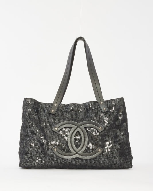 Chanel Black Sequin Coated Mesh Fabric Hidden Sequin Tote