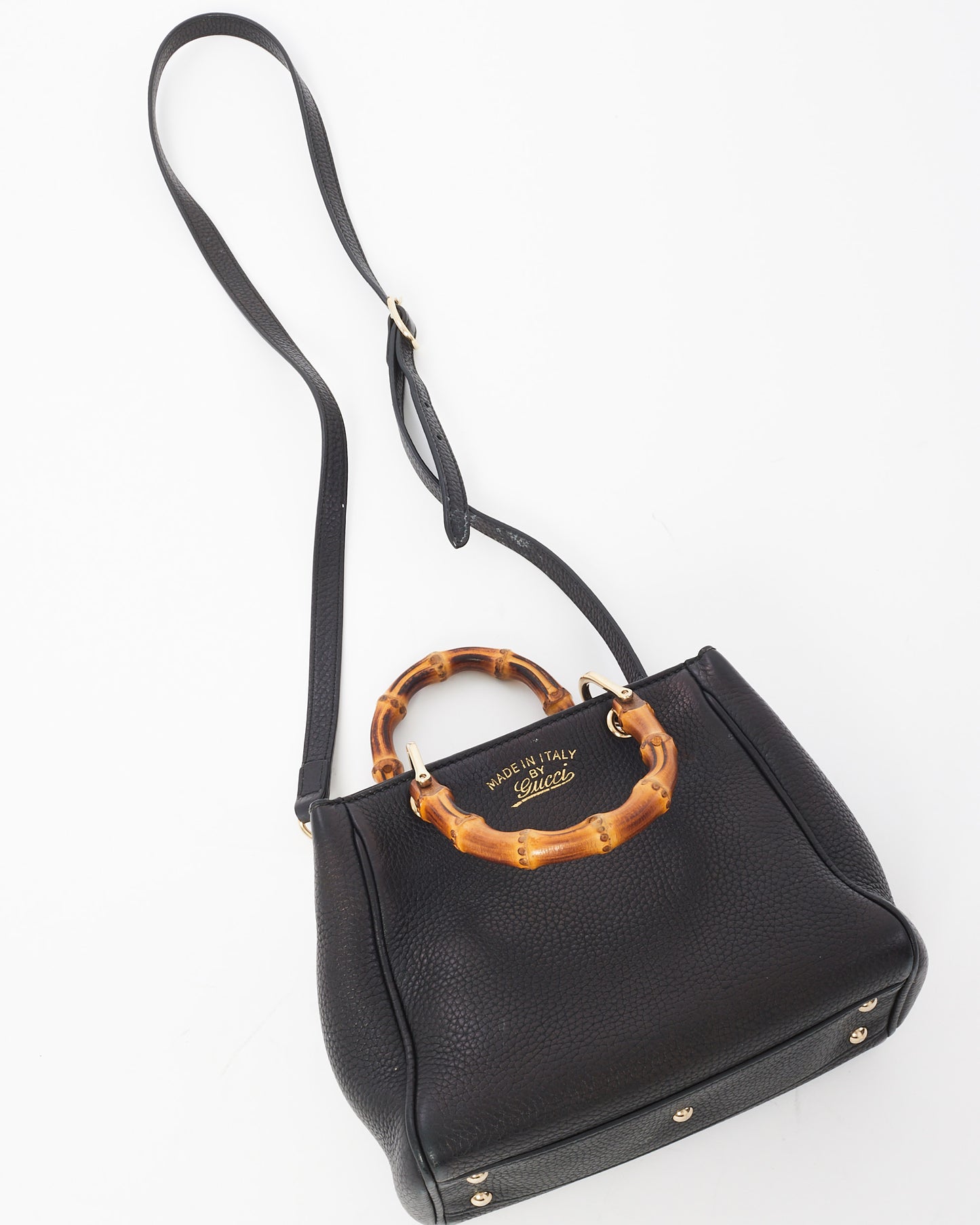 Gucci Black Leather Bamboo Handle Mini Top Handle Bag