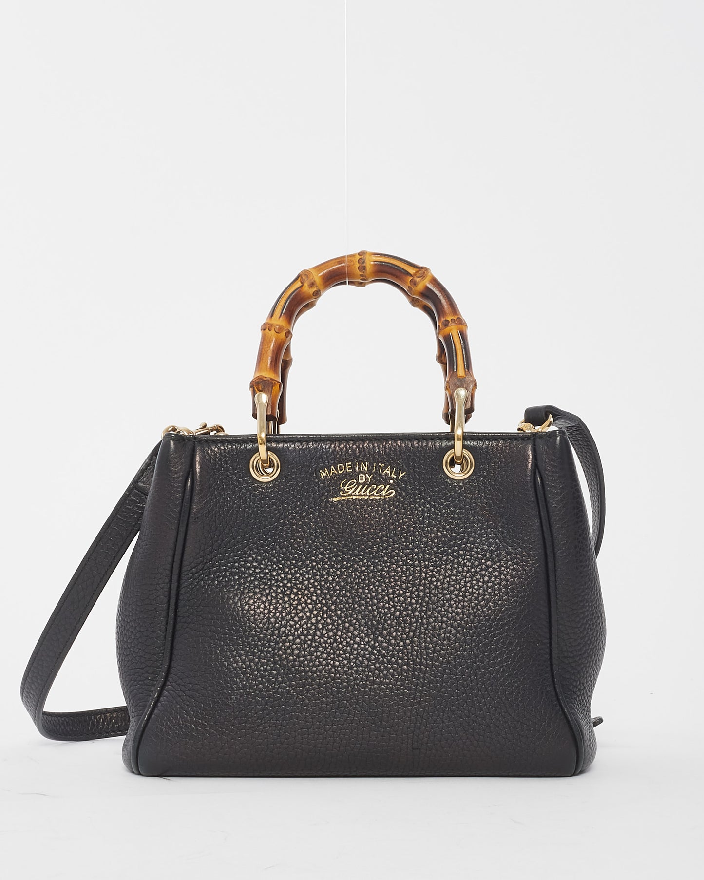 Gucci Black Leather Bamboo Handle Mini Top Handle Bag