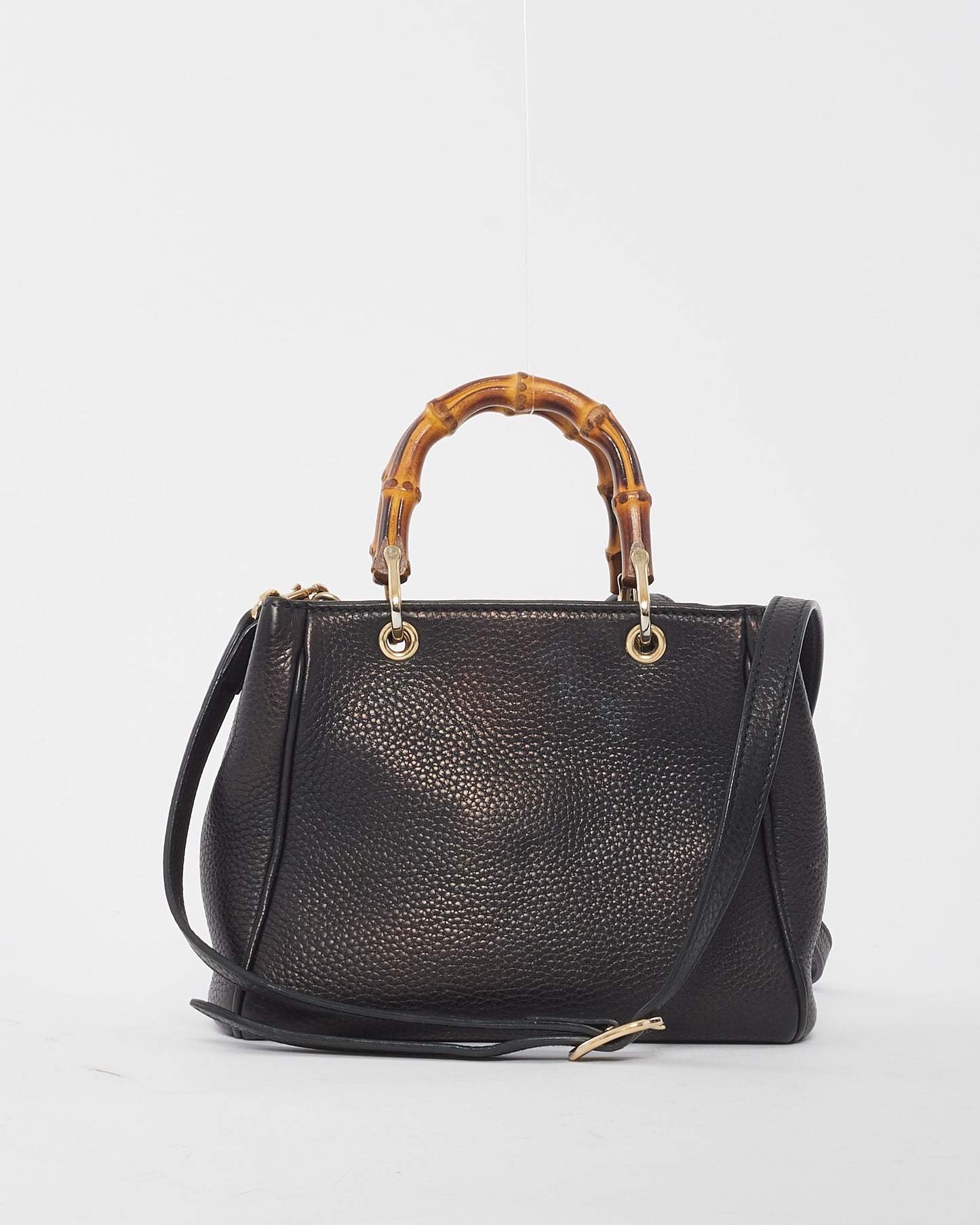 Gucci Black Leather Bamboo Handle Mini Top Handle Bag