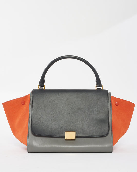 Celine Grey Orange Black Leather 
Suede Trapeze Bag