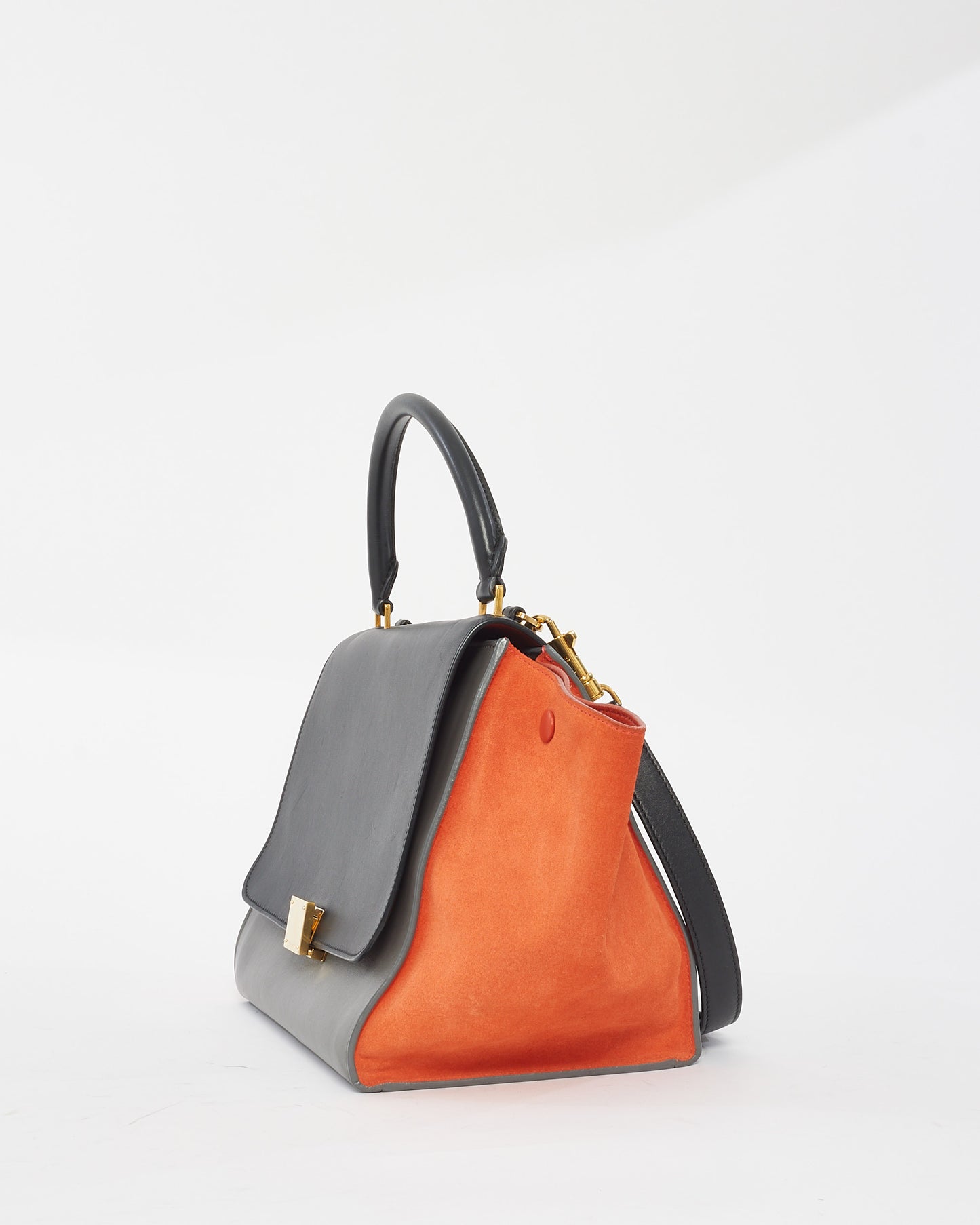 Celine Grey Orange Black Leather 
Suede Trapeze Bag