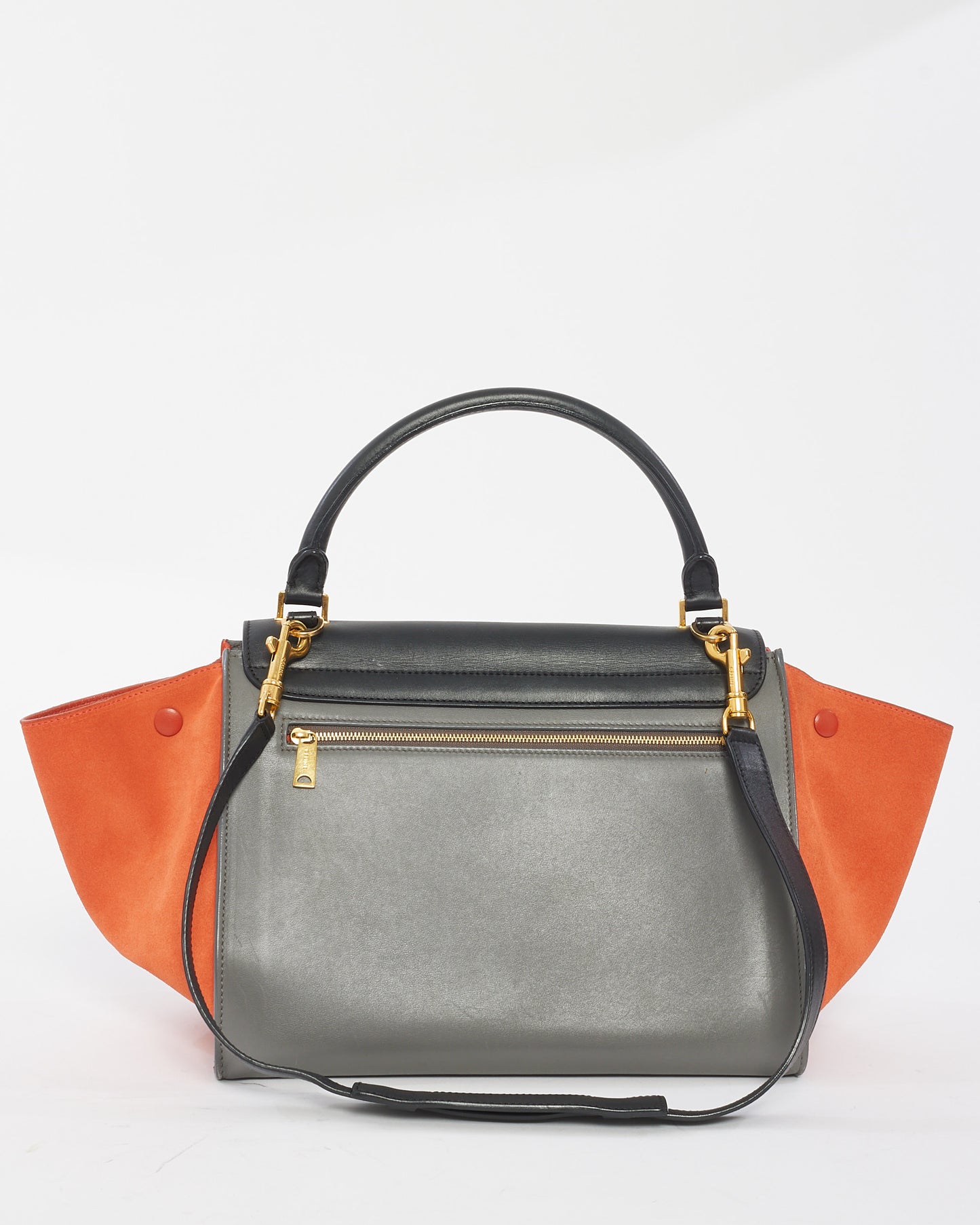 Celine Grey Orange Black Leather 
Suede Trapeze Bag