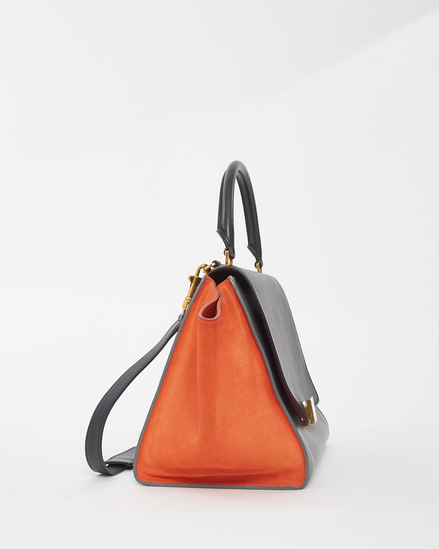 Celine Grey Orange Black Leather 
Suede Trapeze Bag