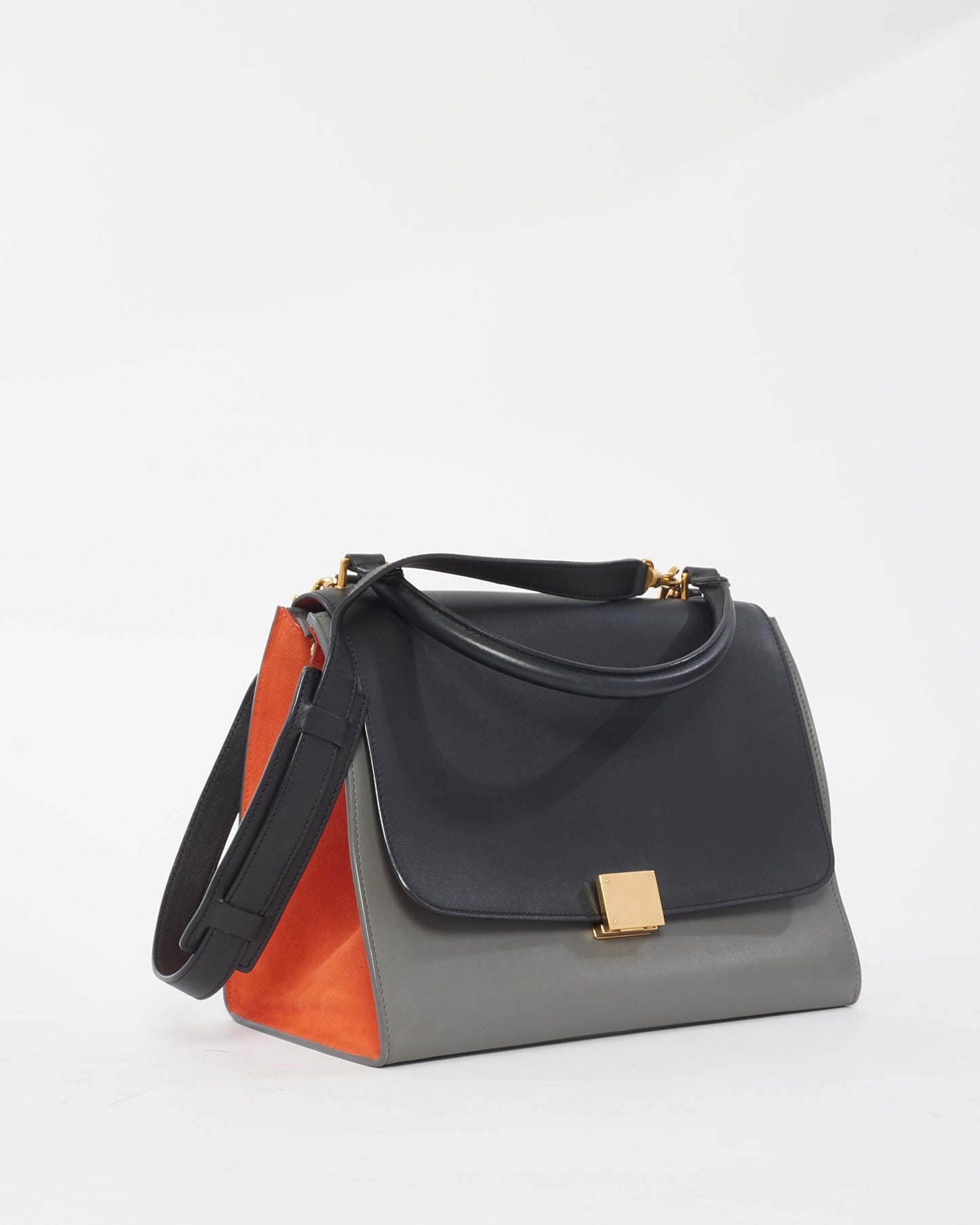 Celine Grey Orange Black Leather 
Suede Trapeze Bag