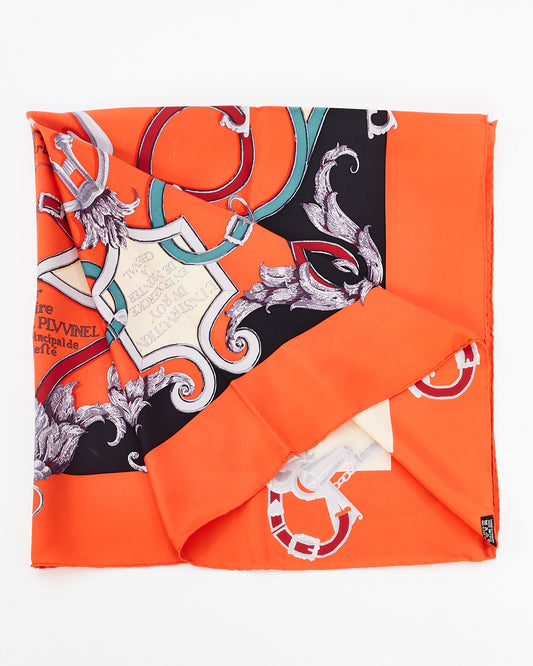 Hermès Orange Multi "L
Instrvction Dv Roy En L
Experience De Monter A Cheval" Silk Scarf