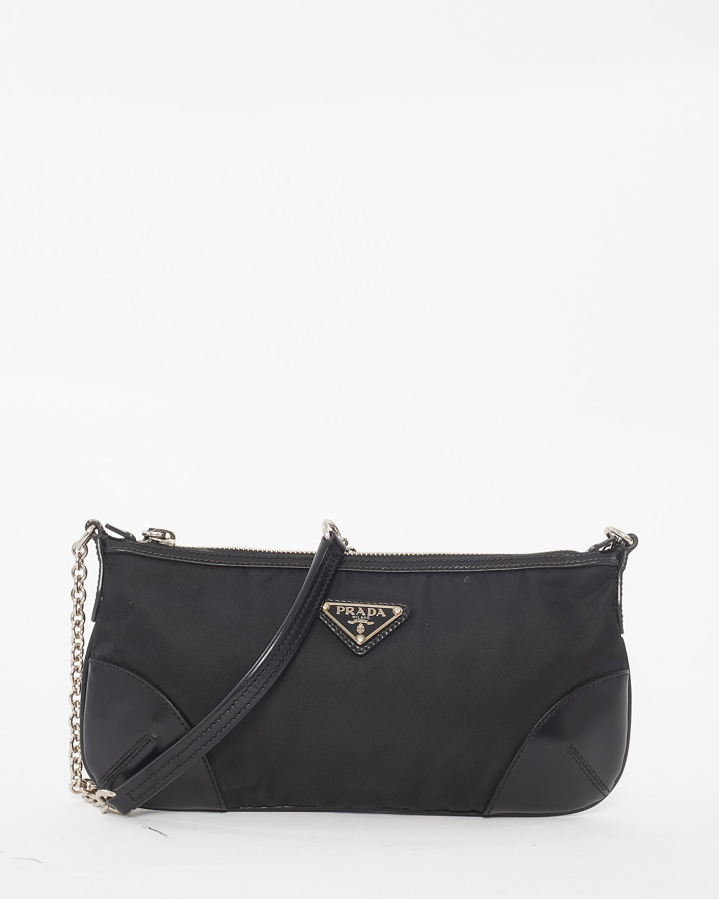 Prada Black Nylon 
Leather Chain Mini Shoulder Bag