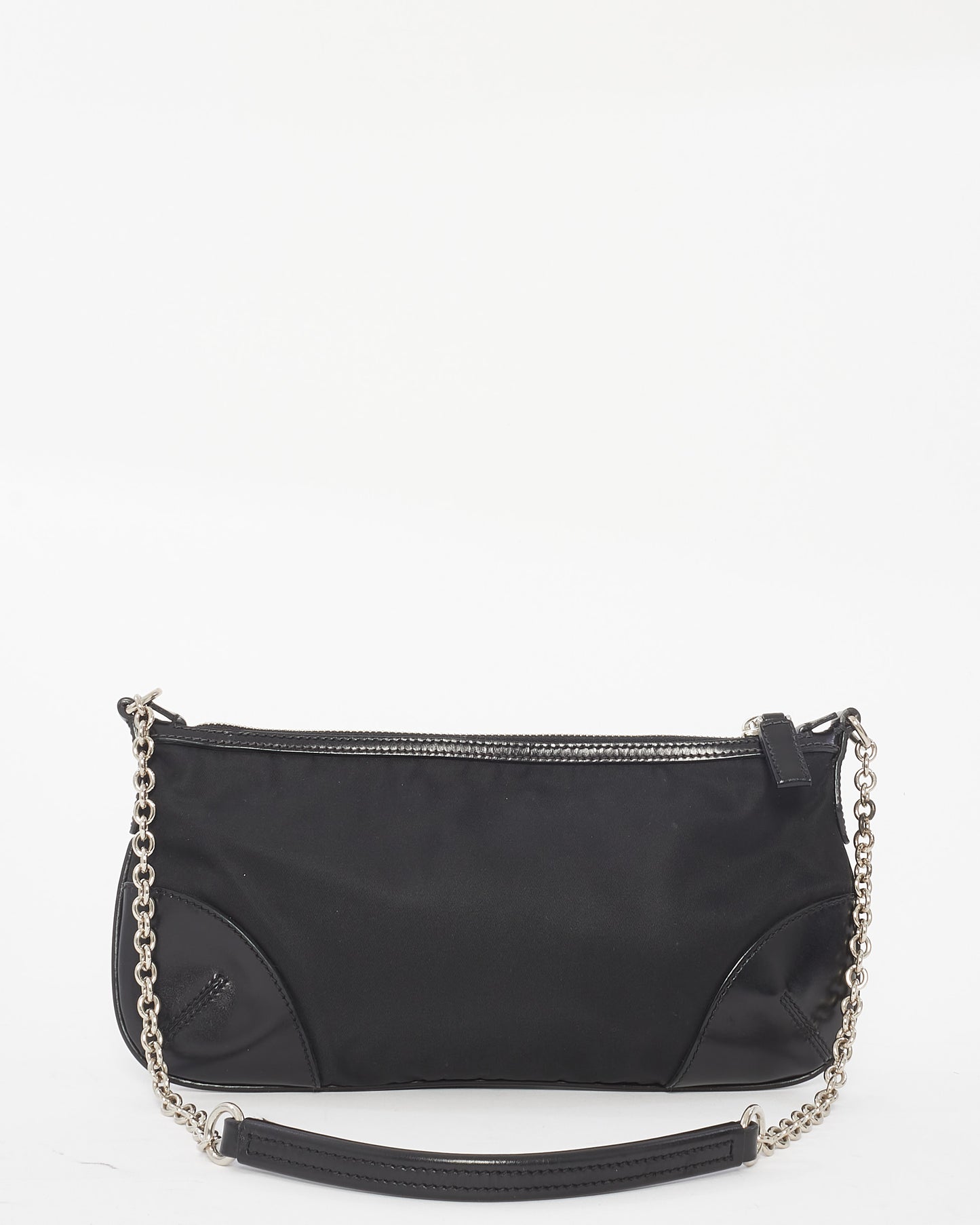 Prada Black Nylon 
Leather Chain Mini Shoulder Bag