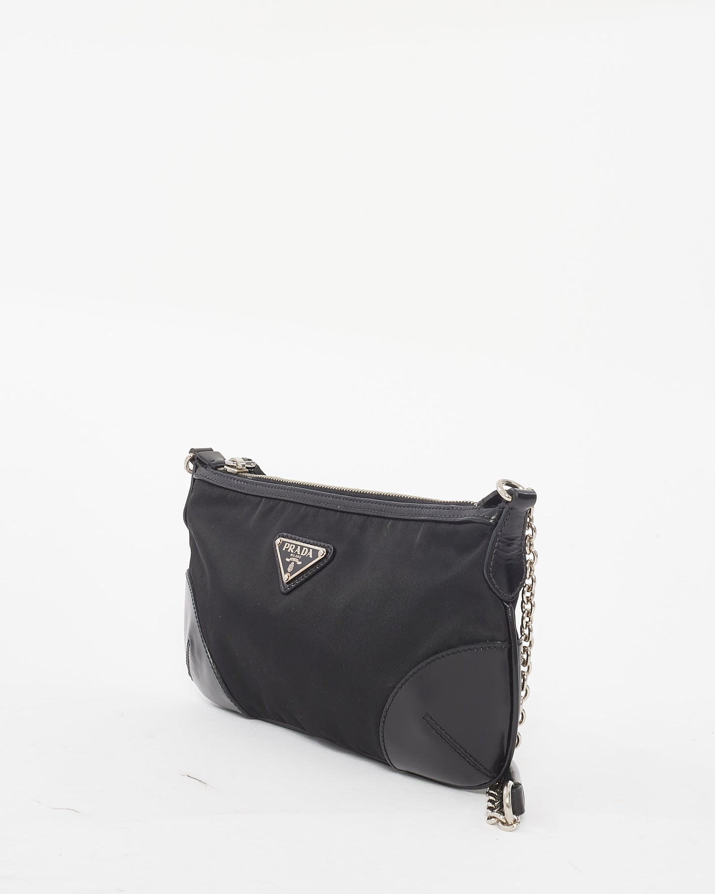 Prada Black Nylon 
Leather Chain Mini Shoulder Bag