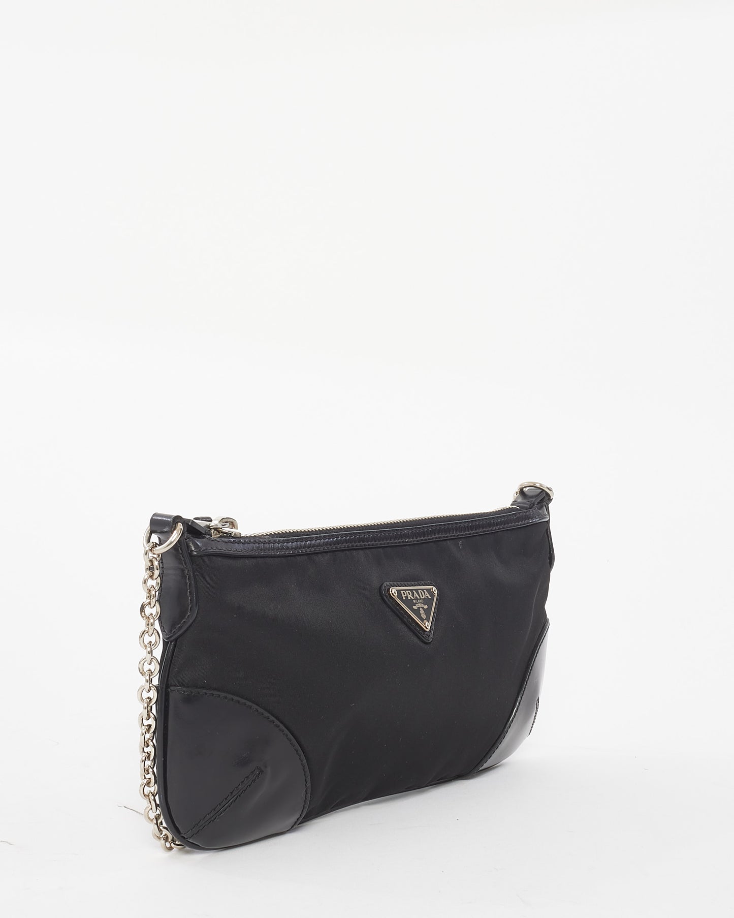 Prada Black Nylon 
Leather Chain Mini Shoulder Bag