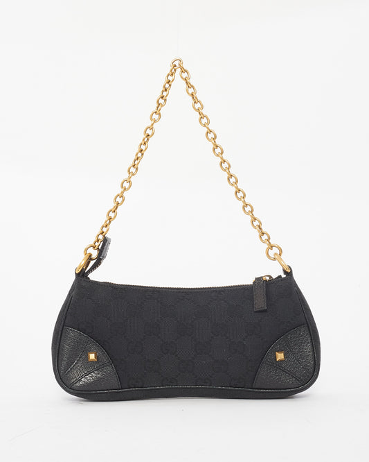 Gucci Black Canvas 
Gold Chain Shoulder Bag