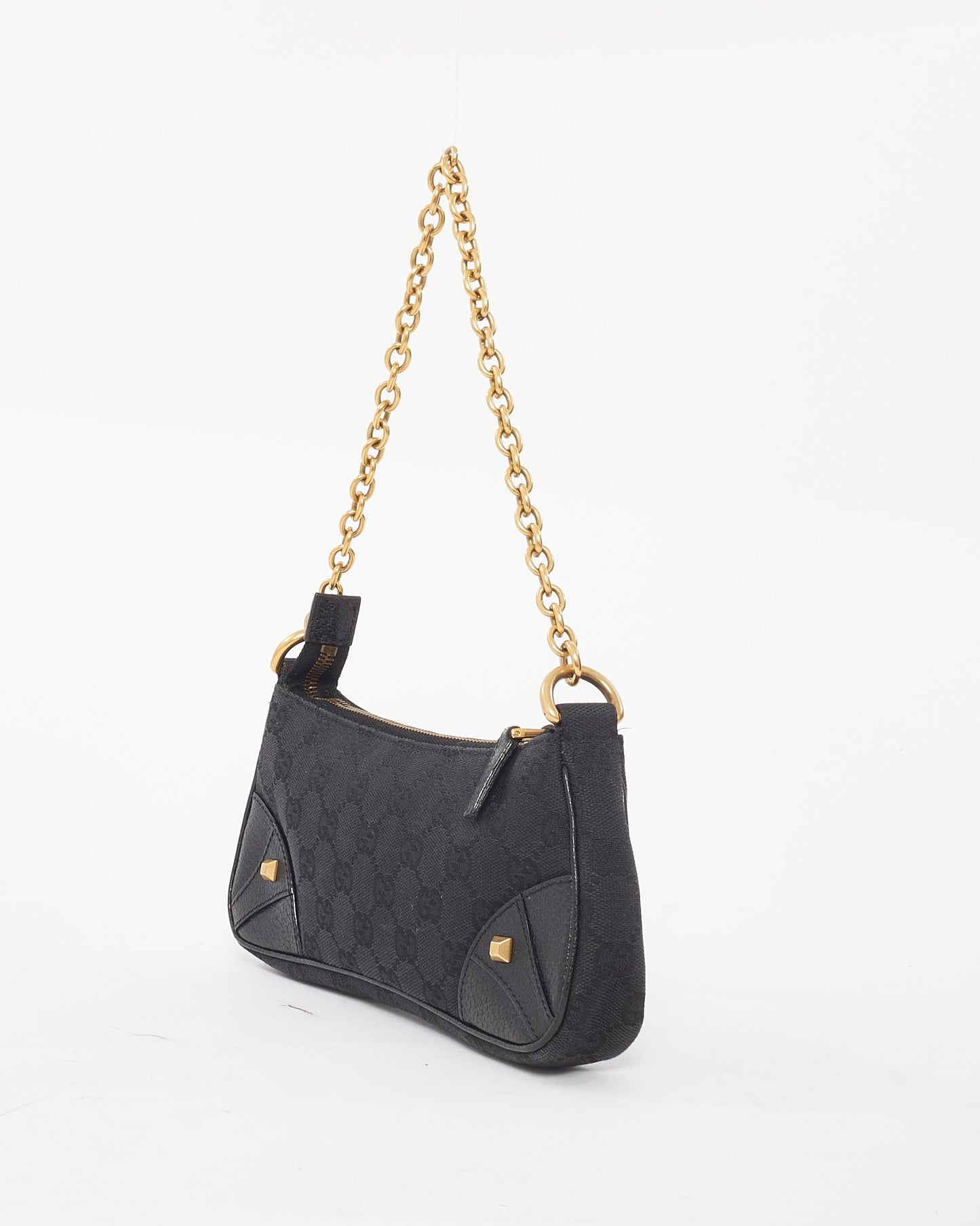 Gucci Black Canvas 
Gold Chain Shoulder Bag