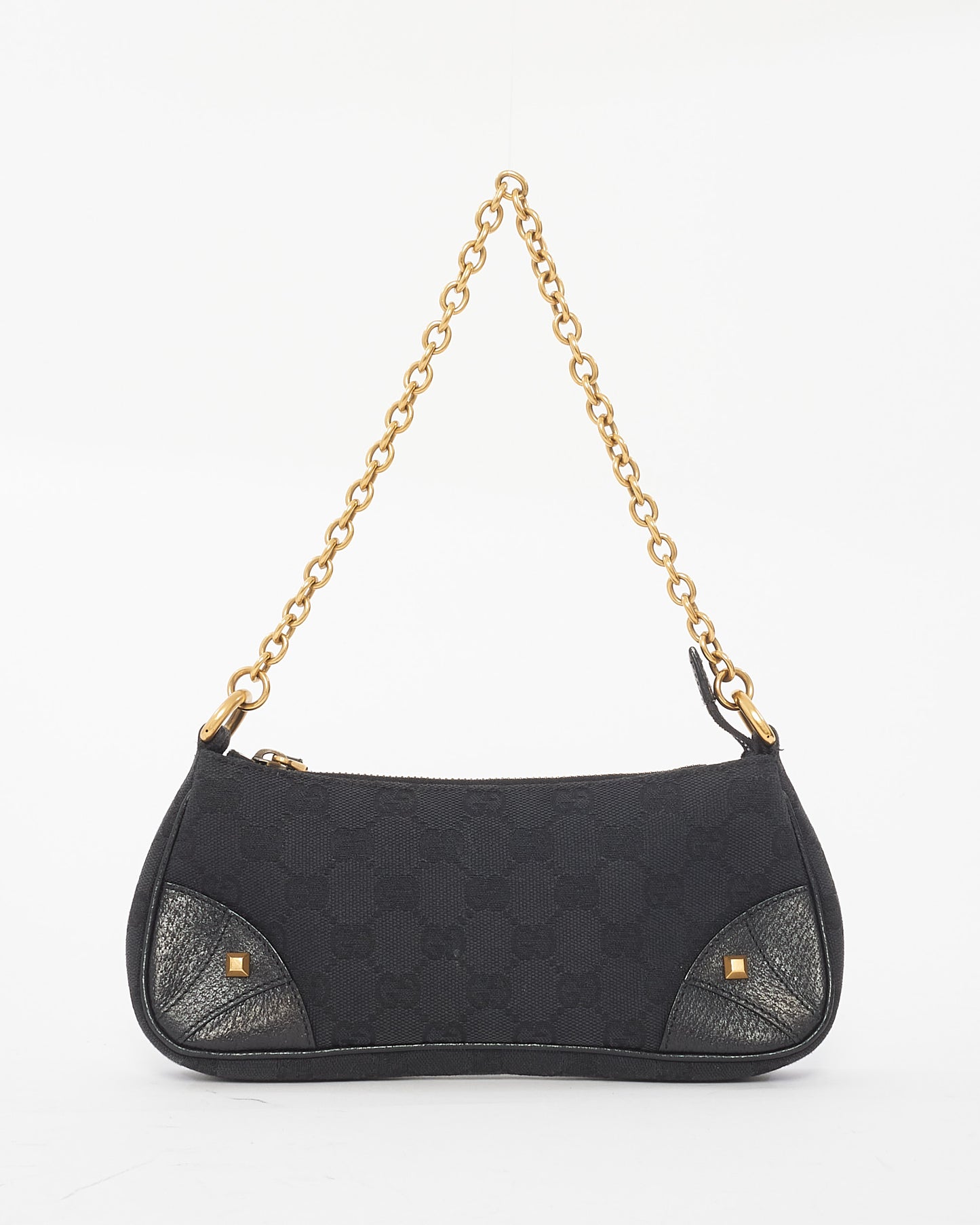 Gucci Black Canvas 
Gold Chain Shoulder Bag