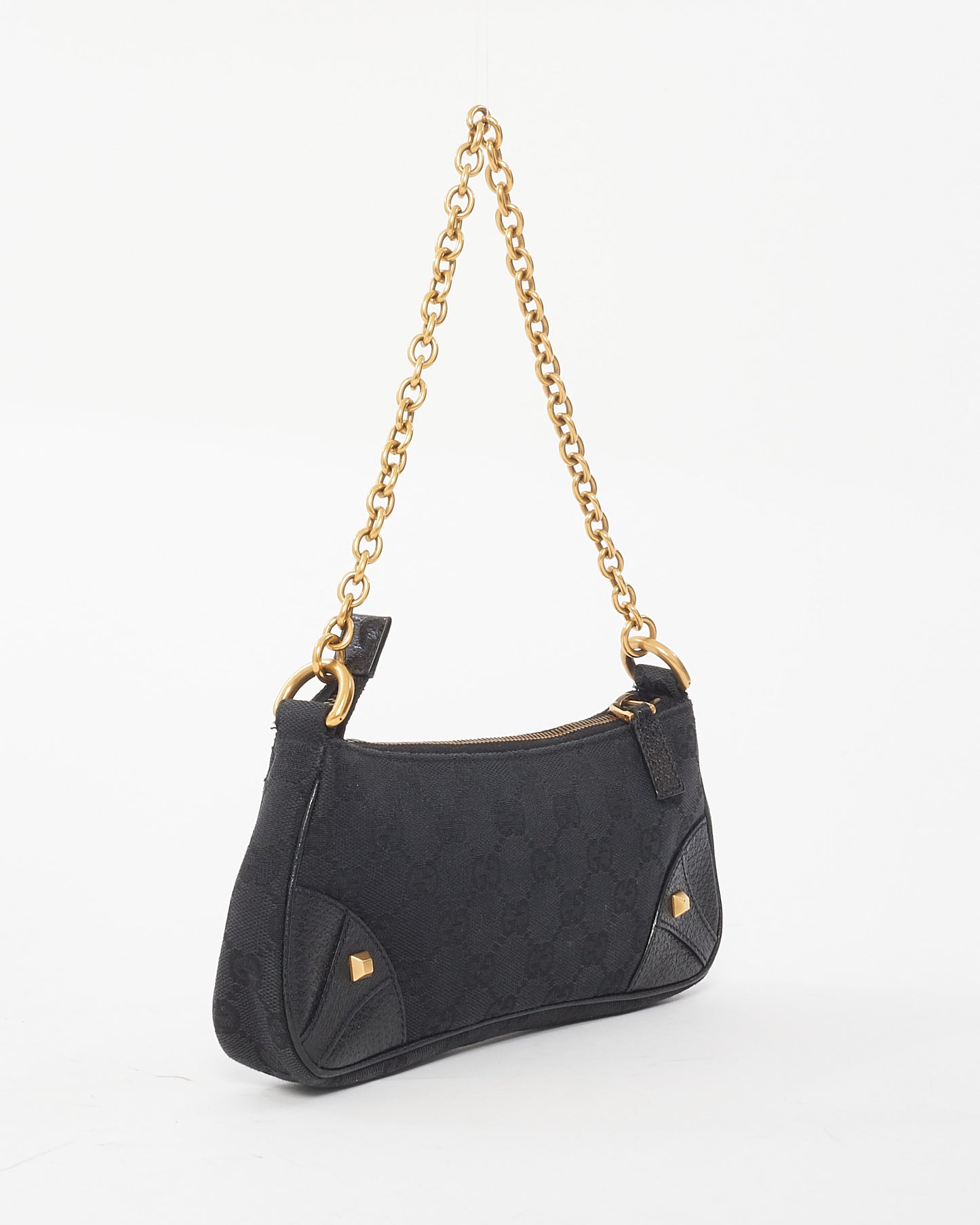 Gucci Black Canvas 
Gold Chain Shoulder Bag