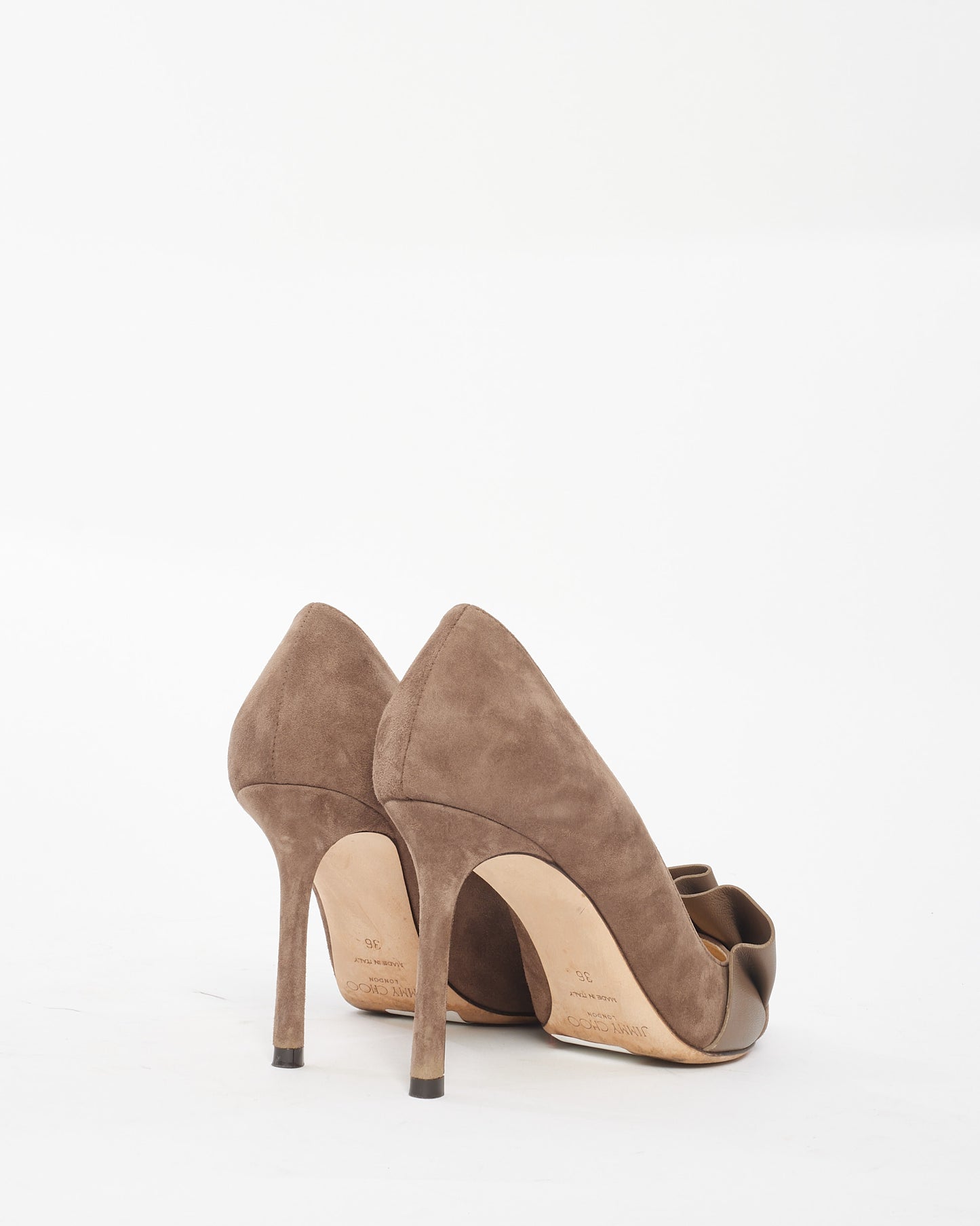 Jimmy Choo Brown Suede Ruffle Romy 85 Pumps - 36