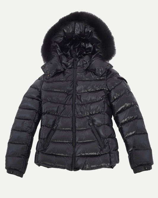 Moncler Doudoune à capuche avec bordure en fourrure noire - 00