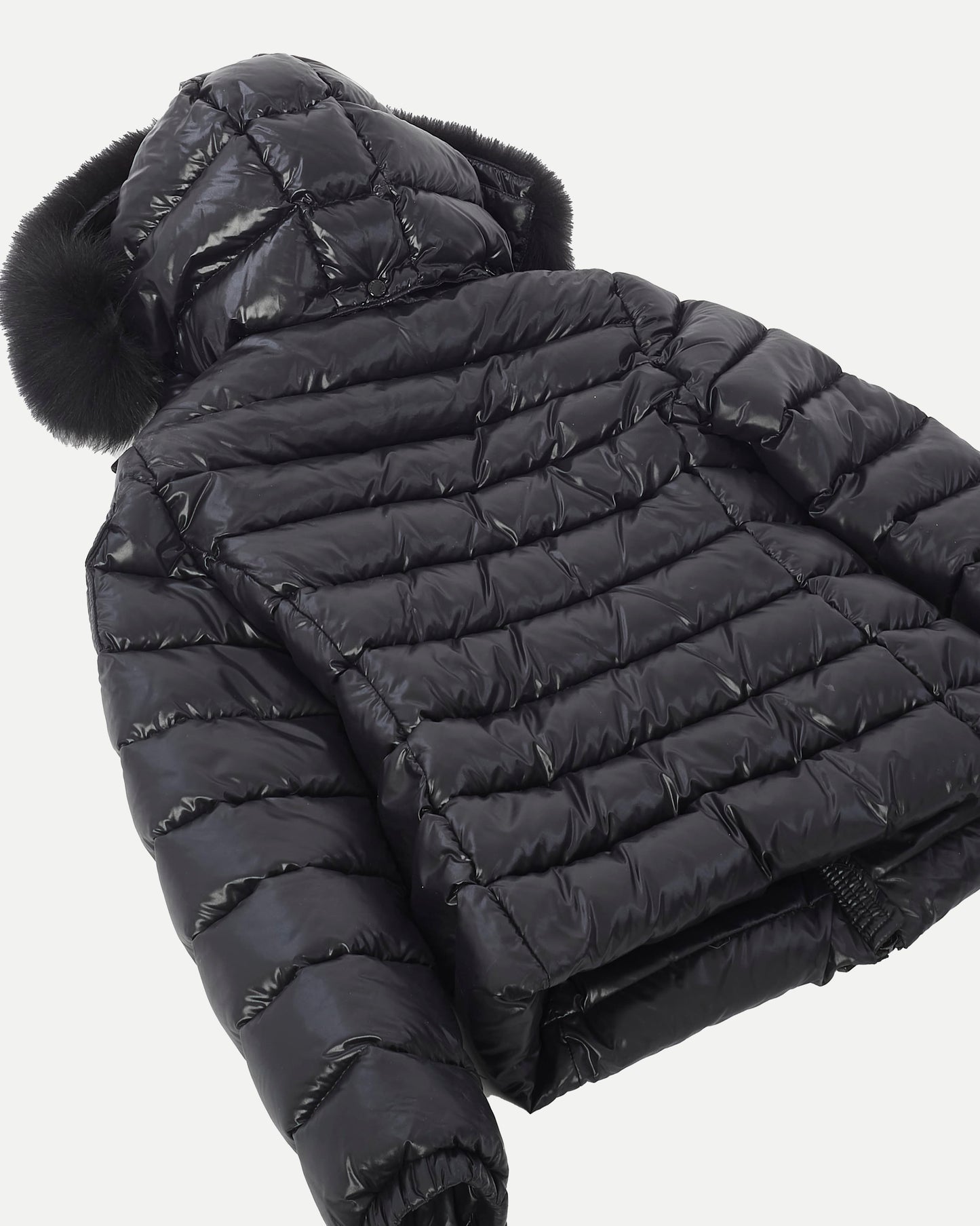 Moncler Black Fur Trim Hooded Puffer Jacker - 00