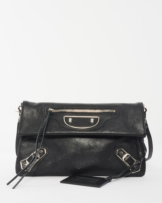 Balenciaga Black Leather City Clutch W/ Strap