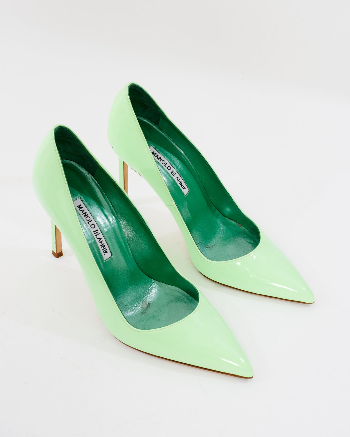 Manolo Blahnik Neon Green Patent BB 115 Pumps - 38.5