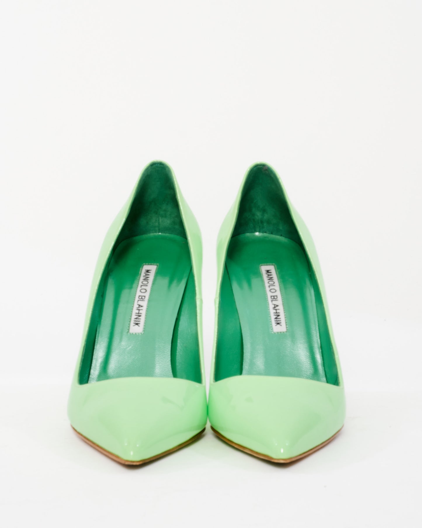 Manolo Blahnik Neon Green Patent BB 115 Pumps - 38.5