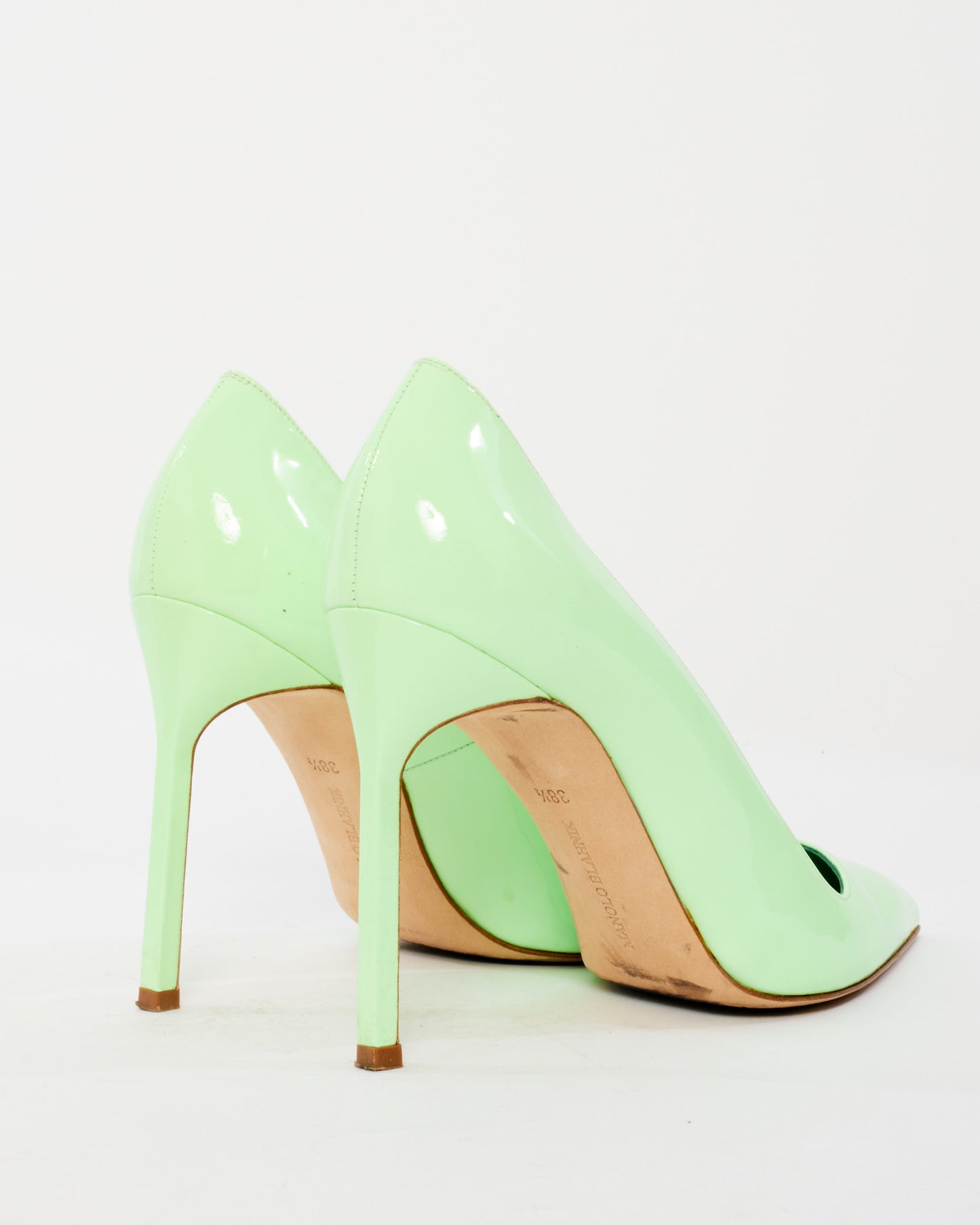 Manolo Blahnik Neon Green Patent BB 115 Pumps - 38.5