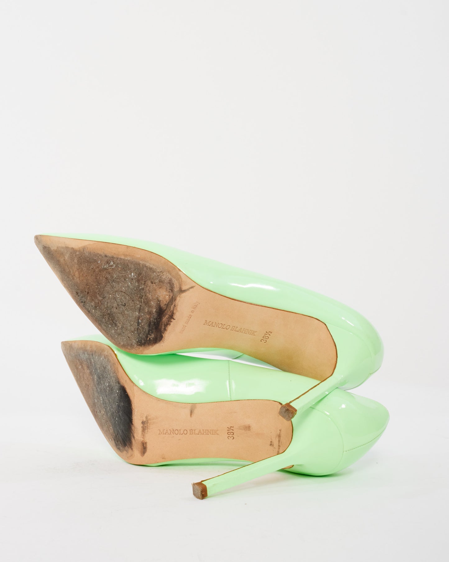 Manolo Blahnik Neon Green Patent BB 115 Pumps - 38.5