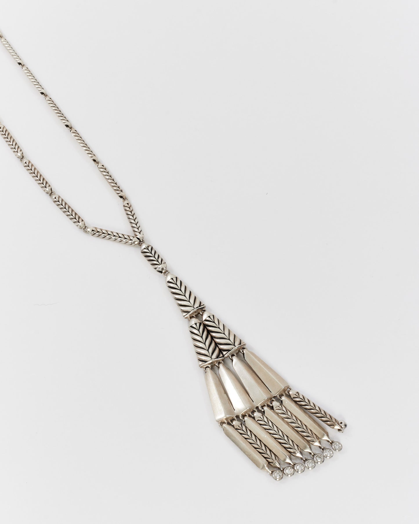 David Yurman Sterling Silver Diamond Dangle Fringe Necklace