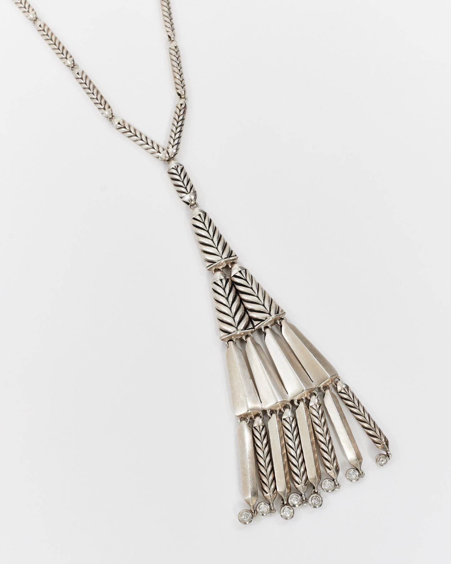 David Yurman Sterling Silver Diamond Dangle Fringe Necklace