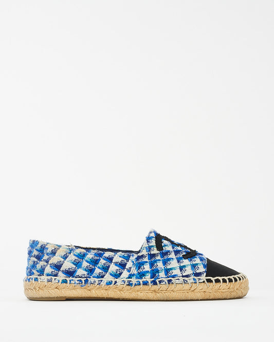 Chanel Blue Black 
White Tweed Espadrilles - 38