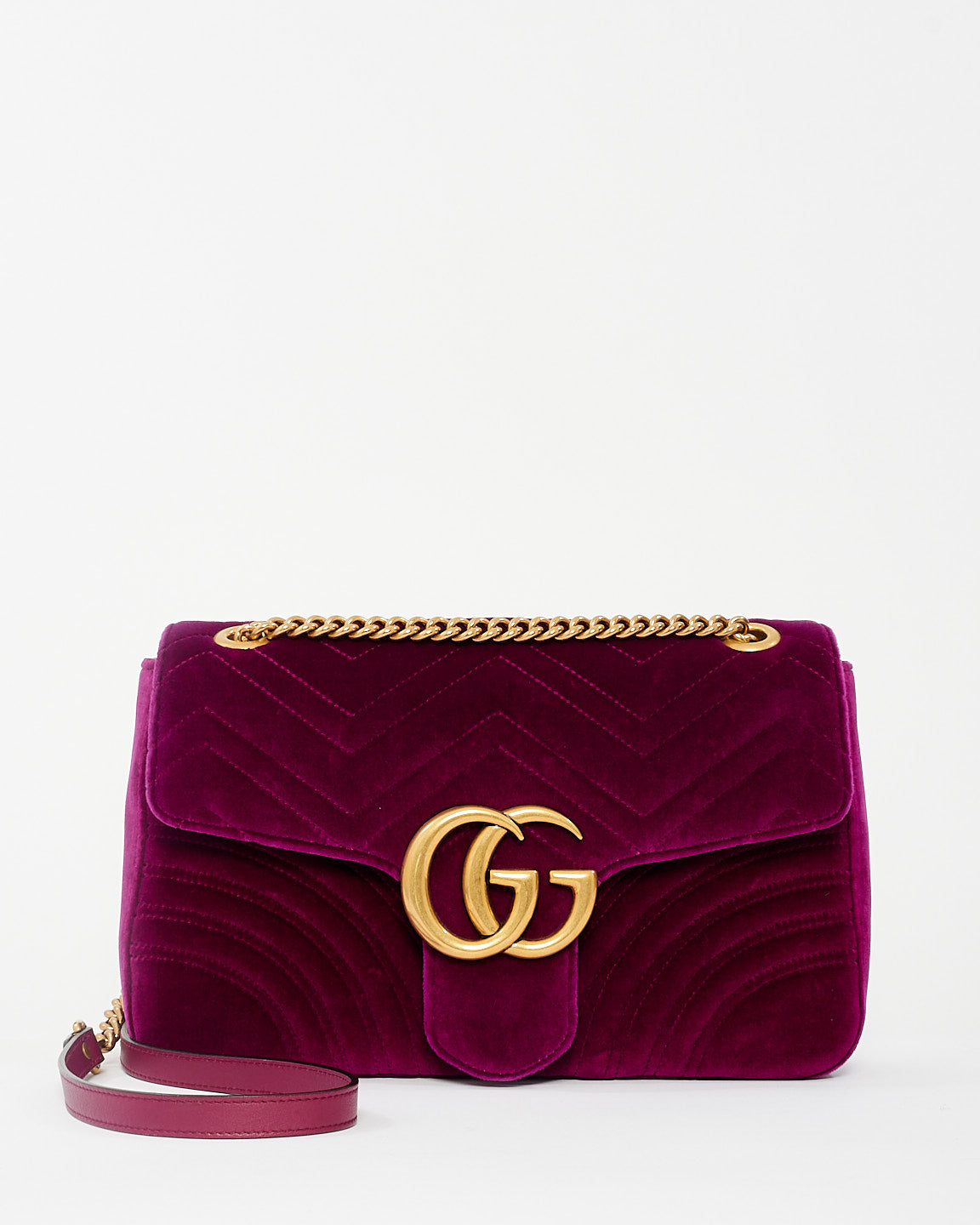 Gucci Fuchsia Matelassé Velvet Medium GG Marmont Shoulder Bag