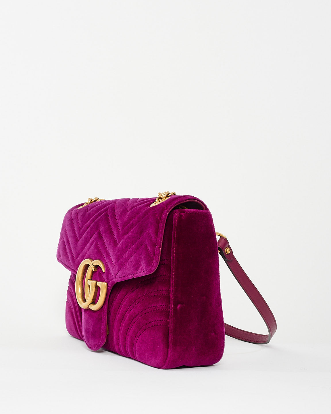 Gucci Fuchsia Matelassé Velvet Medium GG Marmont Shoulder Bag