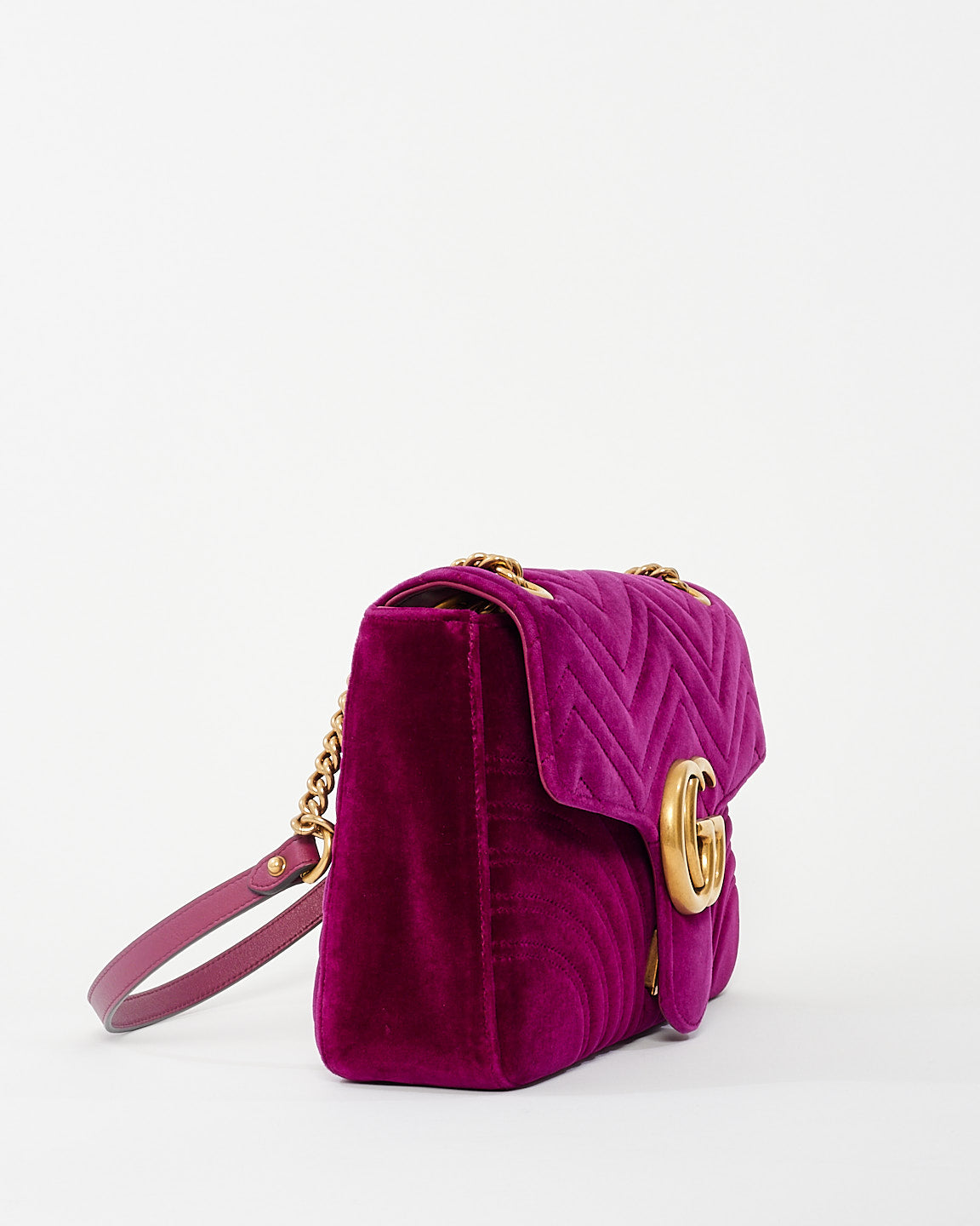 Gucci Fuchsia Matelassé Velvet Medium GG Marmont Shoulder Bag