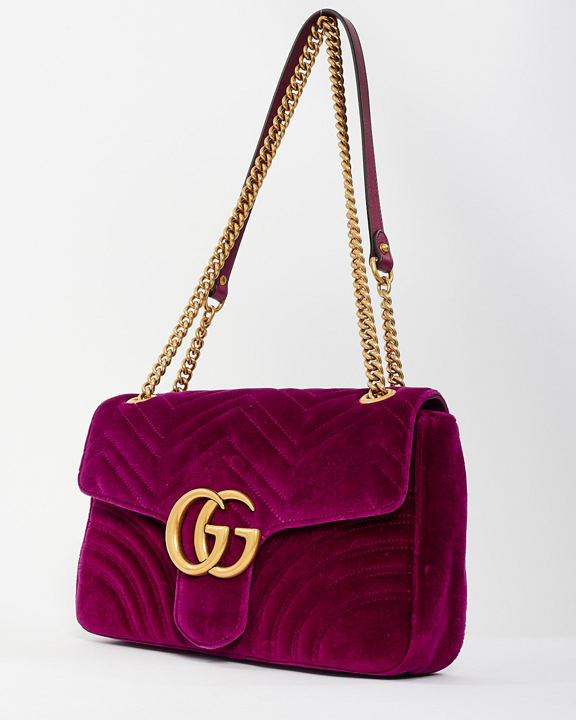 Gucci Fuchsia Matelassé Velvet Medium GG Marmont Shoulder Bag