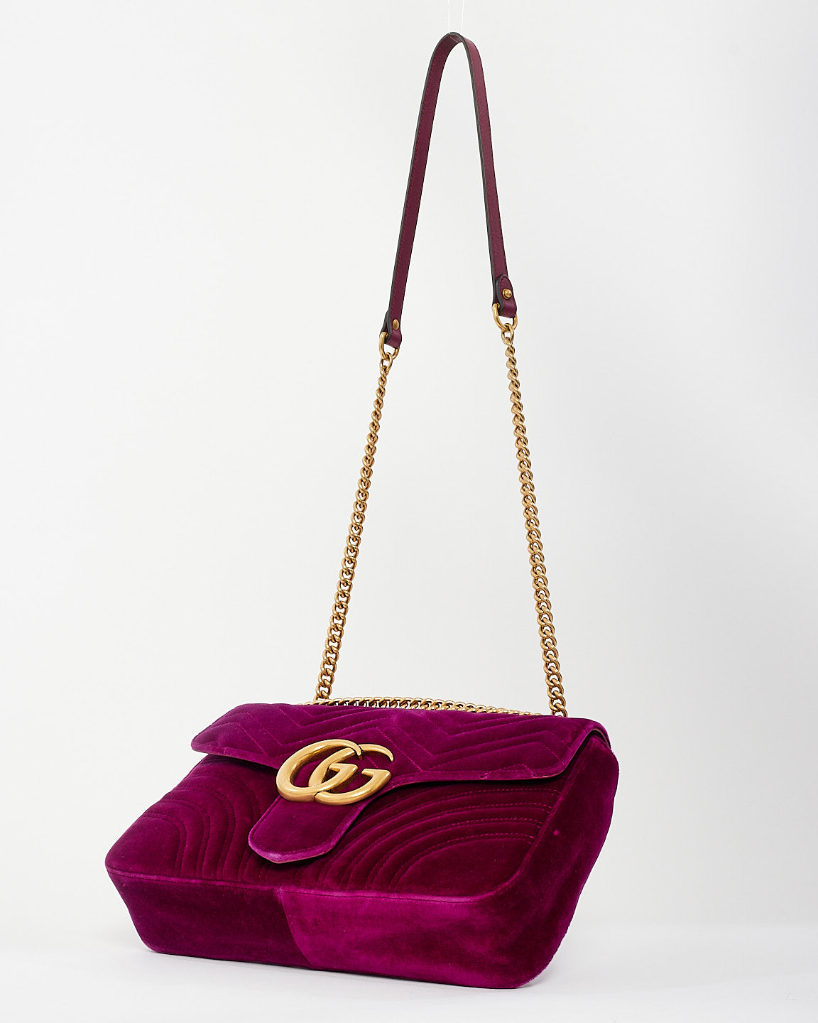 Gucci Fuchsia Matelassé Velvet Medium GG Marmont Shoulder Bag