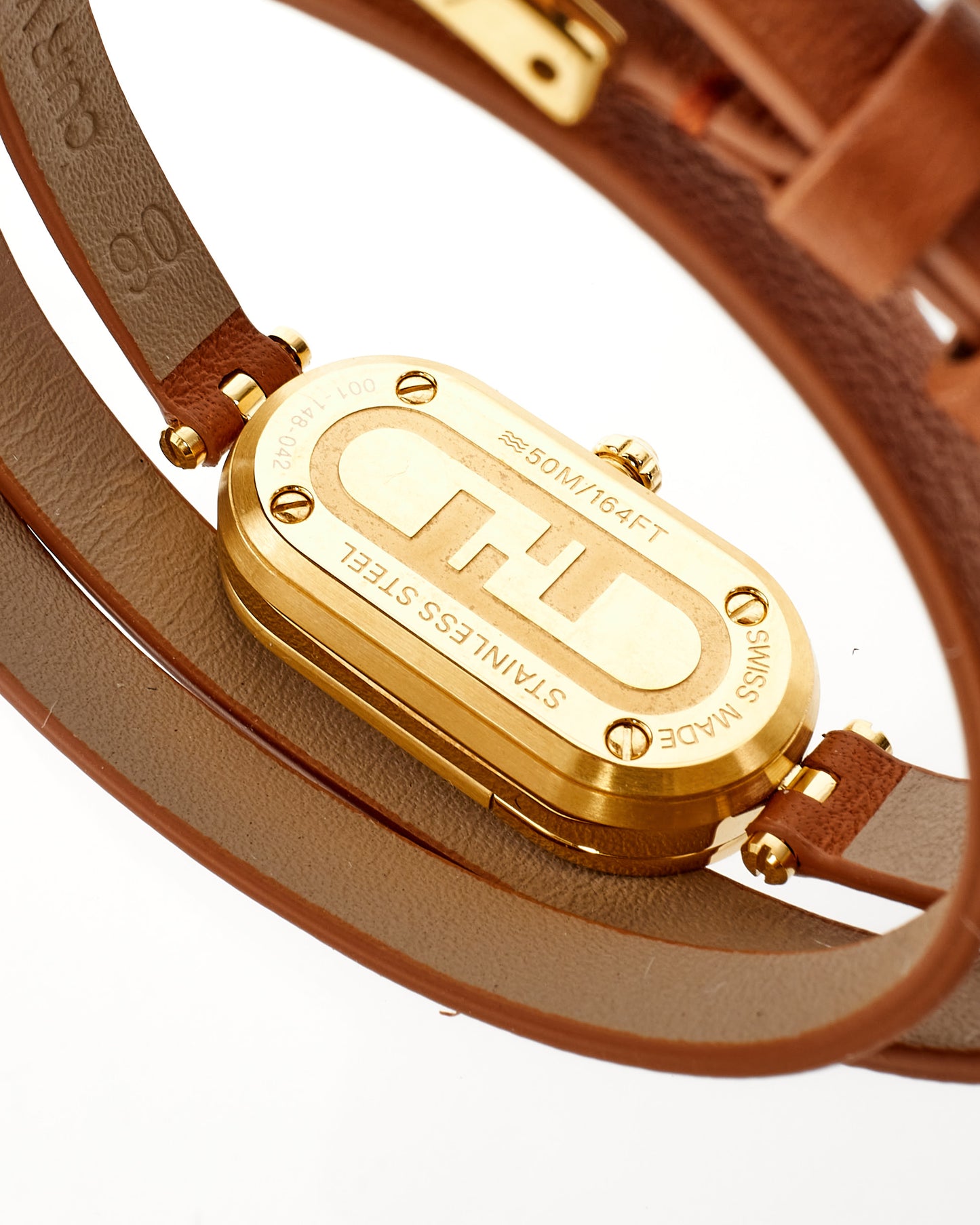 Fendi Brown Leather 
Gold O
Lock Oval Double Strap Logo Watch