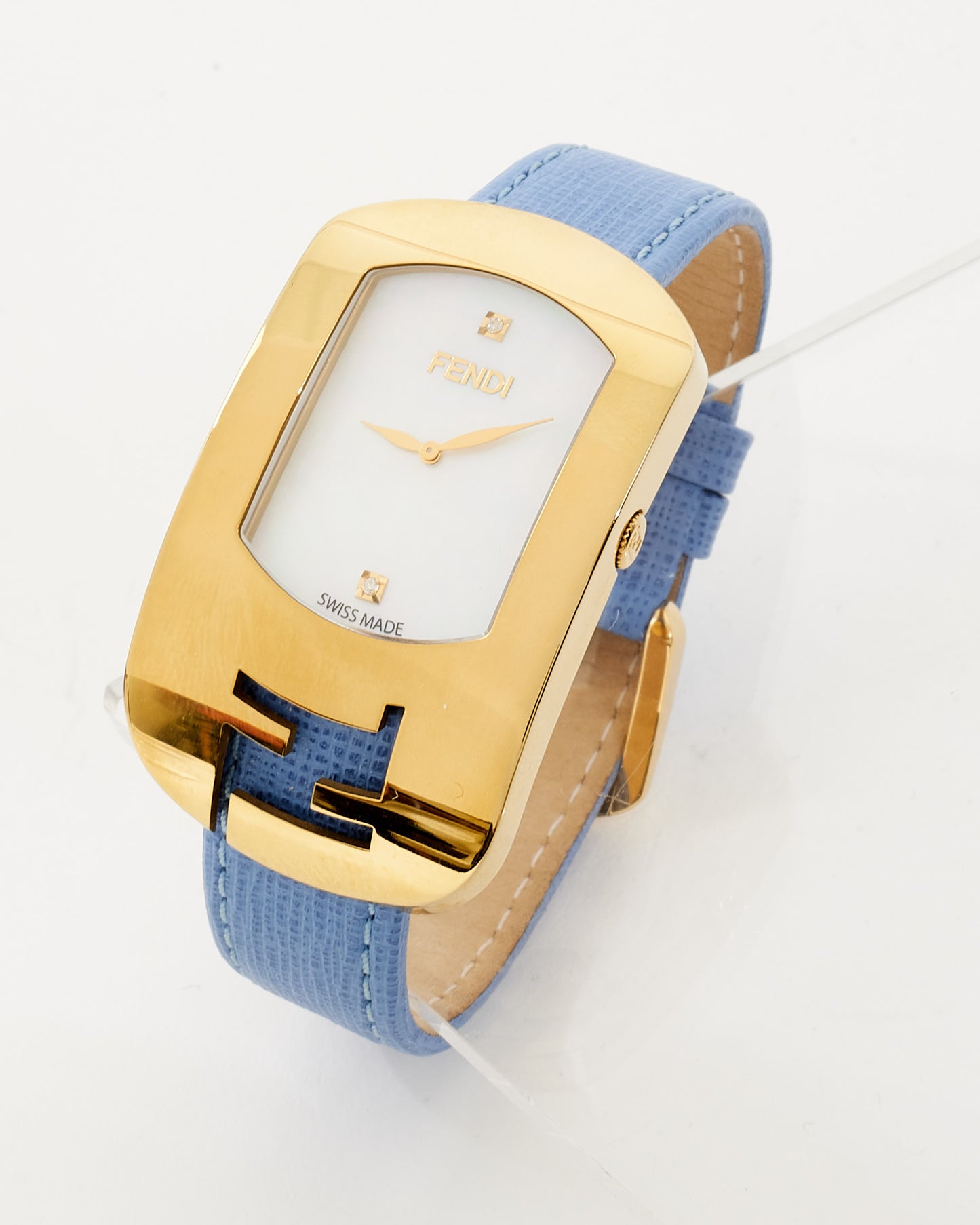 Fendi Gold/Blue Leather Chameleon Gold-Tone Quartz Watch